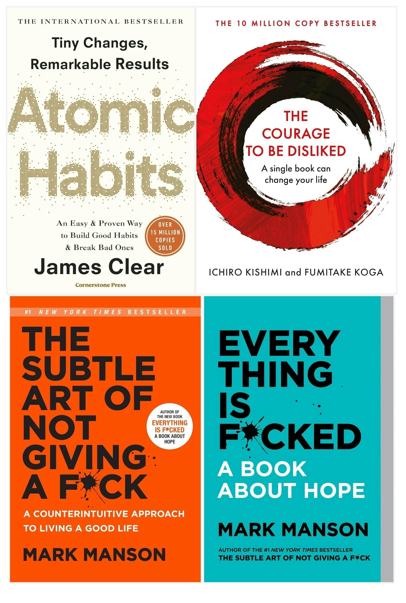 Various Publishers The Subtle Art Of Not Giving A F*Ck, Everything Is F*Cked, Atomic Habits And The Courage To Be Disliked 4 Books Set