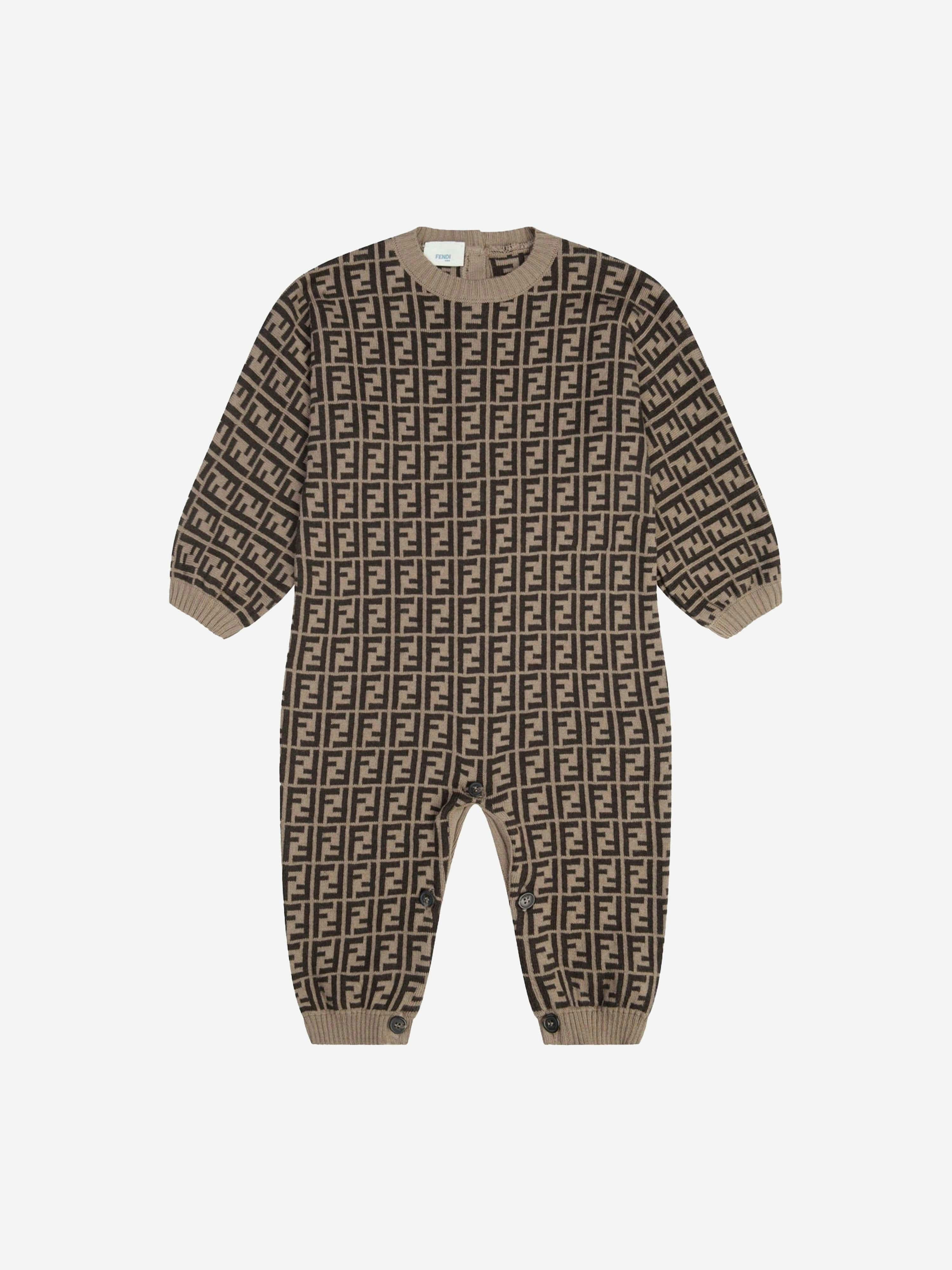 Fendi Kids Brown Fendi Baby Cotton & Cashmere Romper In - Multicoloured - 1 Mth