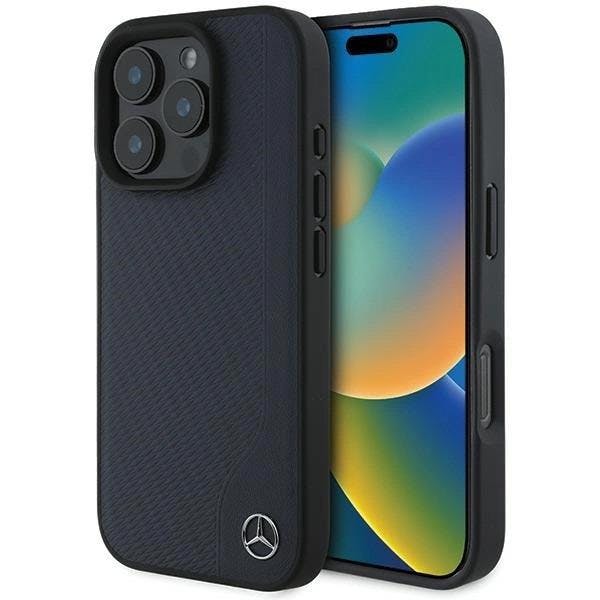 Mercedes Blue Mb Wood Imitation Leather Case With Magsafe For Iphone 16 Pro Max 6.9" Navy - Mehmp16x23rbgvv