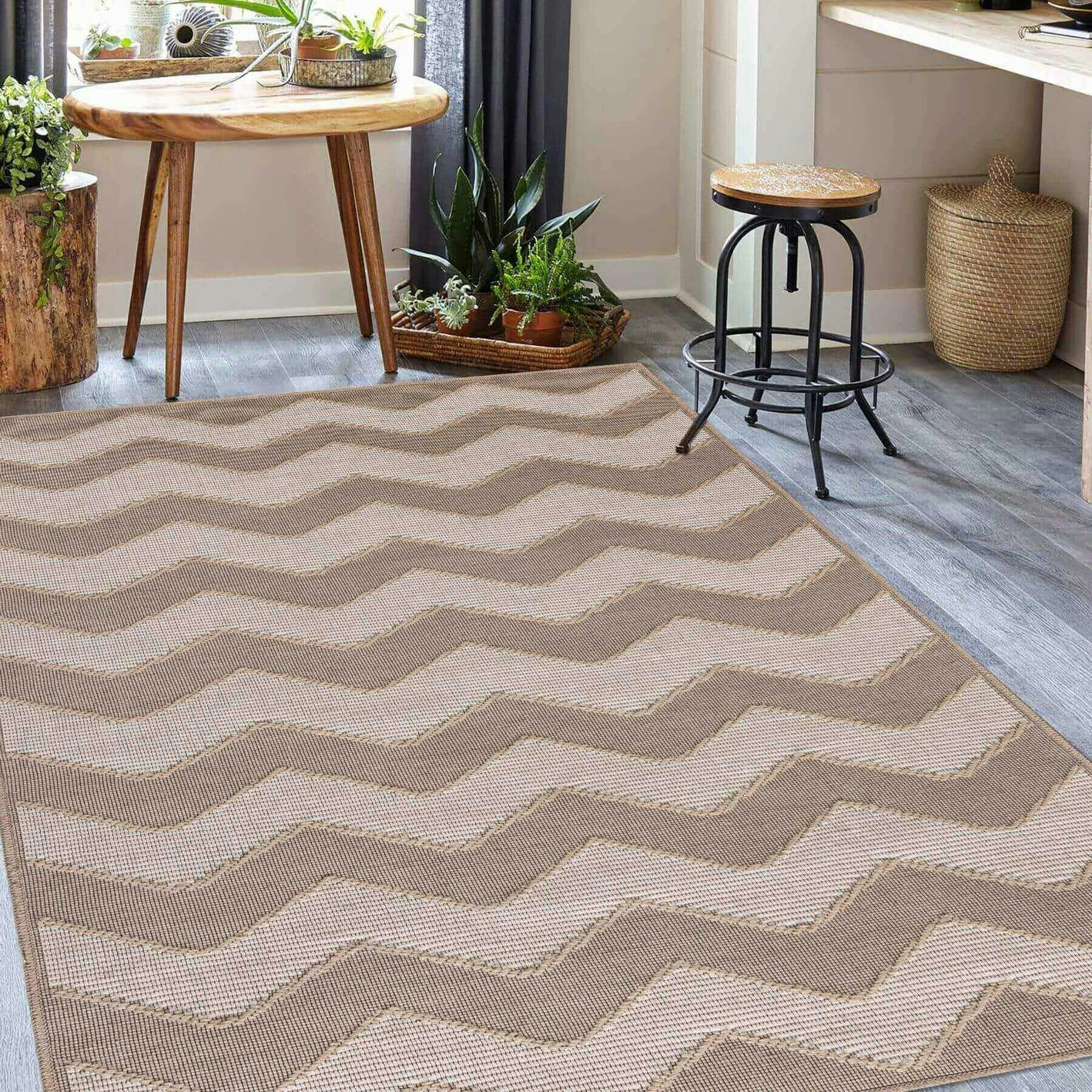 Rackhams Beige Chevron Jute Looking Washable Rug - 120X170 Cm