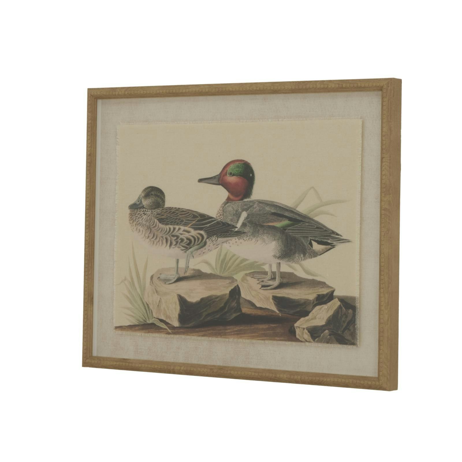 Rackhams Brown/White/Black Flora & Fauna Collection Teals Beaded Linen Framed Wall Art - 50Cm X 2Cm X 40Cm