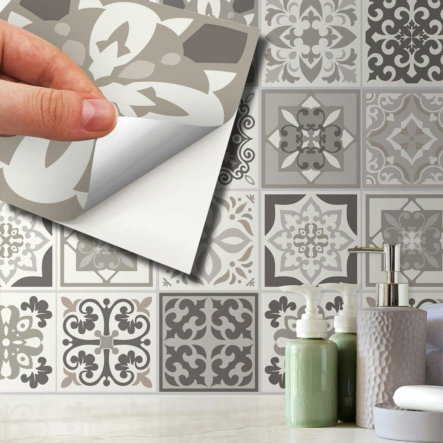 Walplus Light/Brown/Beige Wt1570 - Noor And Mediterranean Wall Tile Sticker Set - 15 Cm X 15 Cm - 24 Pcs