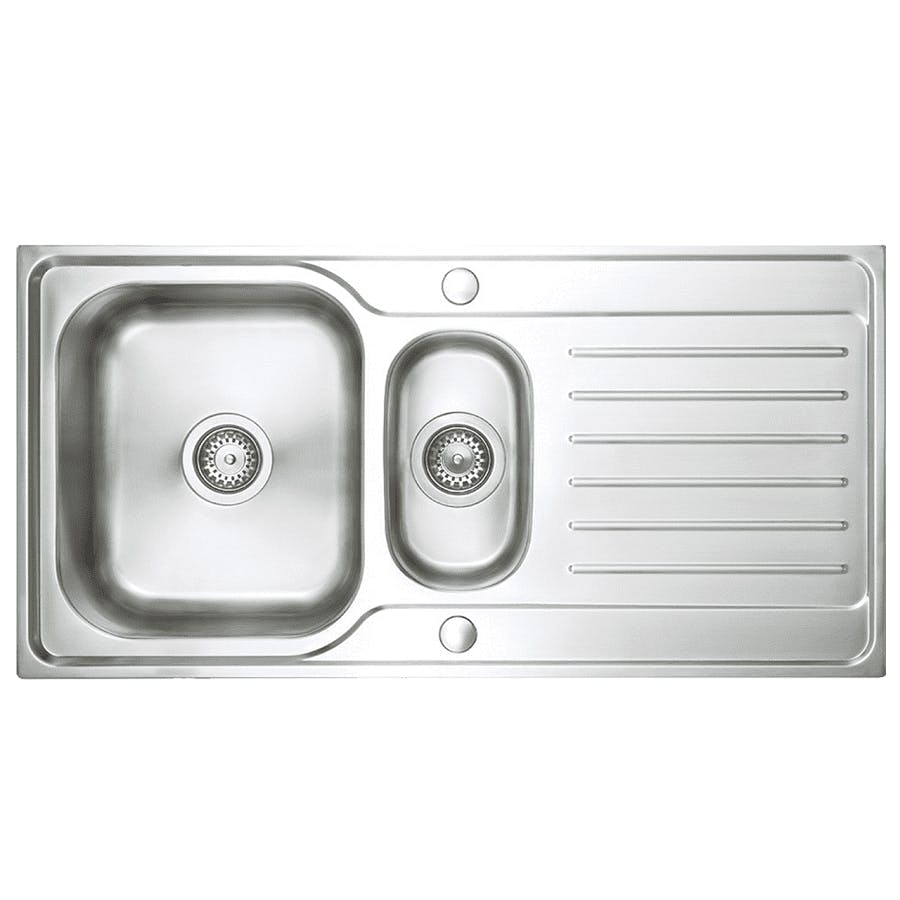 Rackhams Napoli Stainless Steel Inset Reversible 1.5 Bowl Kitchen Sink With Drainer. Lifetime Guarantee, Fast Delivery