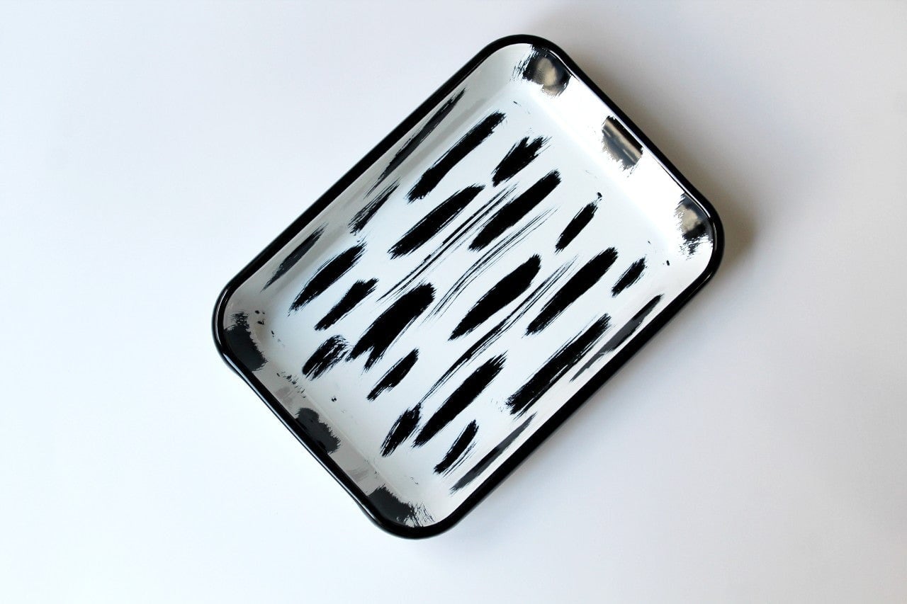 Rackhams White/Black Stripe Collection Enamel Rectangular Serving And Roasting Dish - 26(W) X 18(D) X 4(H) Centimeters