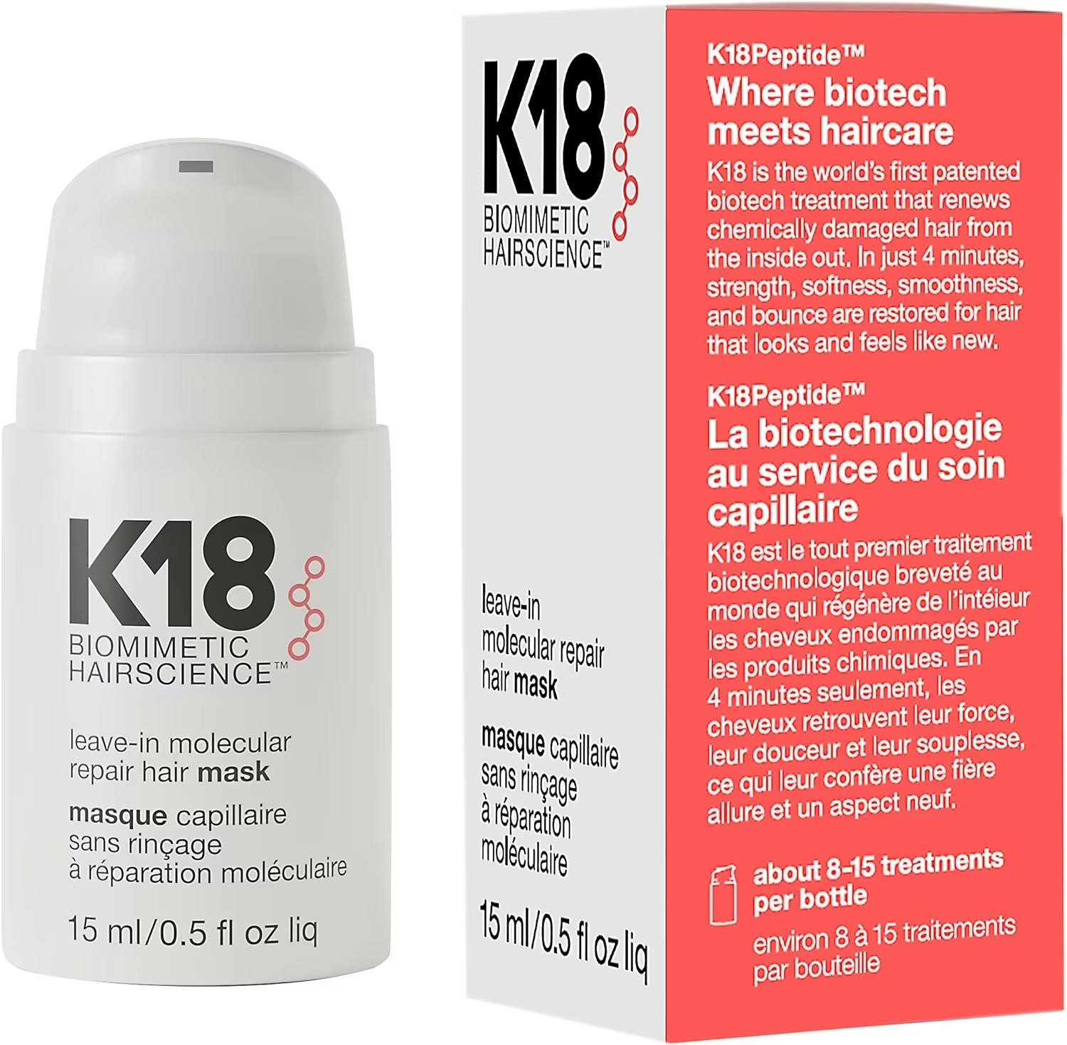 K18 Biomimetic Hairscience Leave-In Molecular Repair Hair Mask - 15Ml