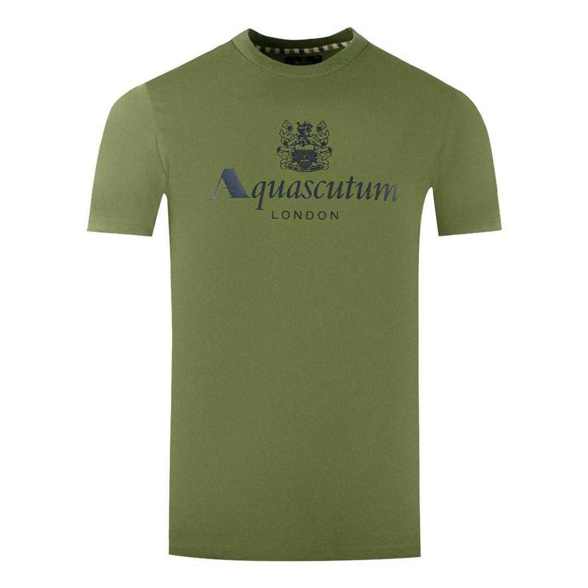 Aquascutum Men's Green London Aldis Logo T-Shirt - S - 100% Cotton