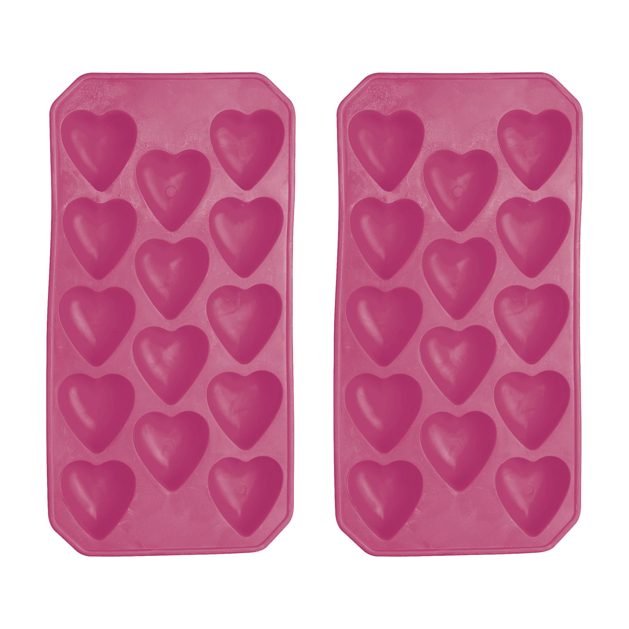 Rackhams Pink Flexible Heart Shape Ice Cube Trays, Set Of 2 Silicone Ice Cube Moulds - Rubber - Ice Trays