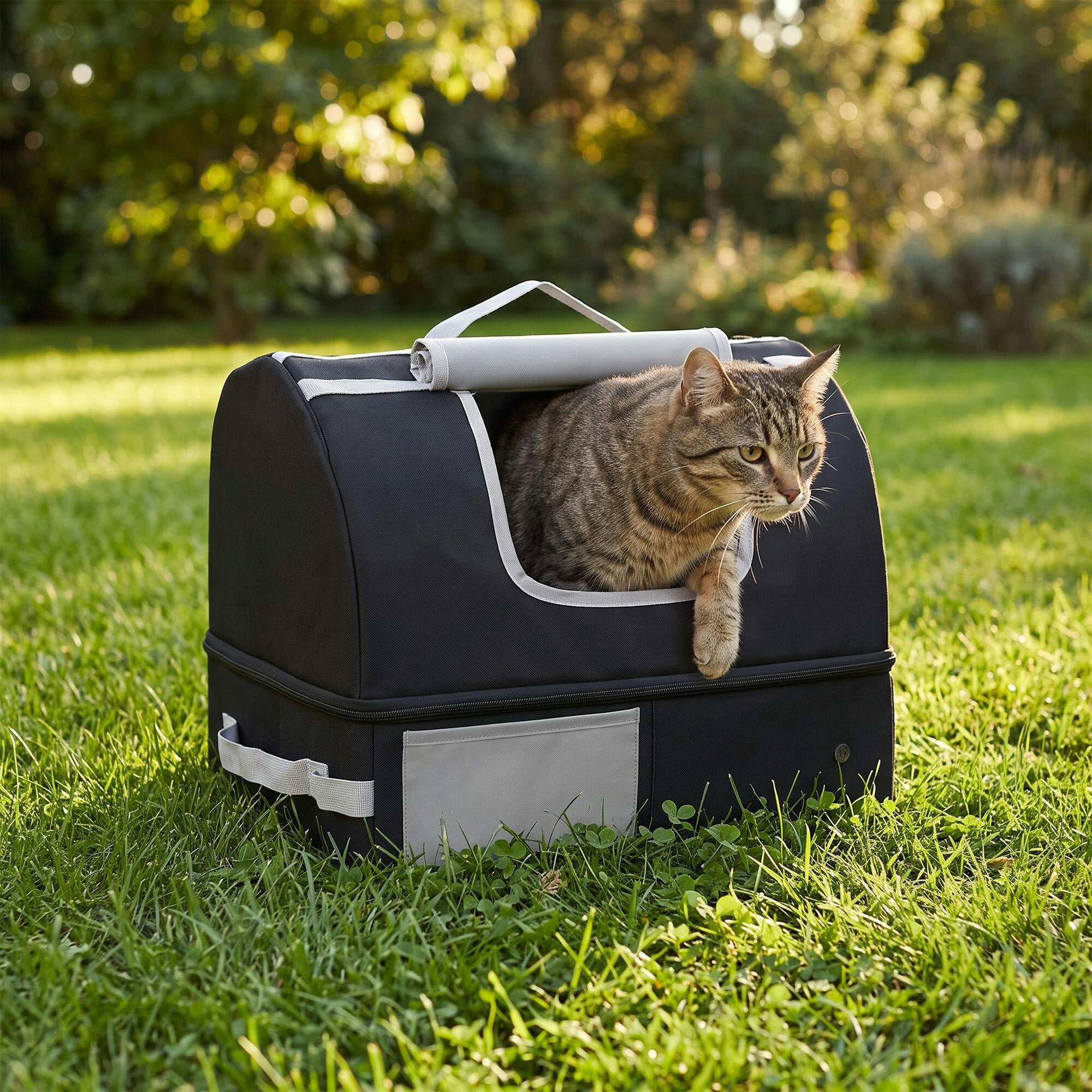 Pawhut Black Portable Cat Litter Box With Zipper & Lid For Travel,