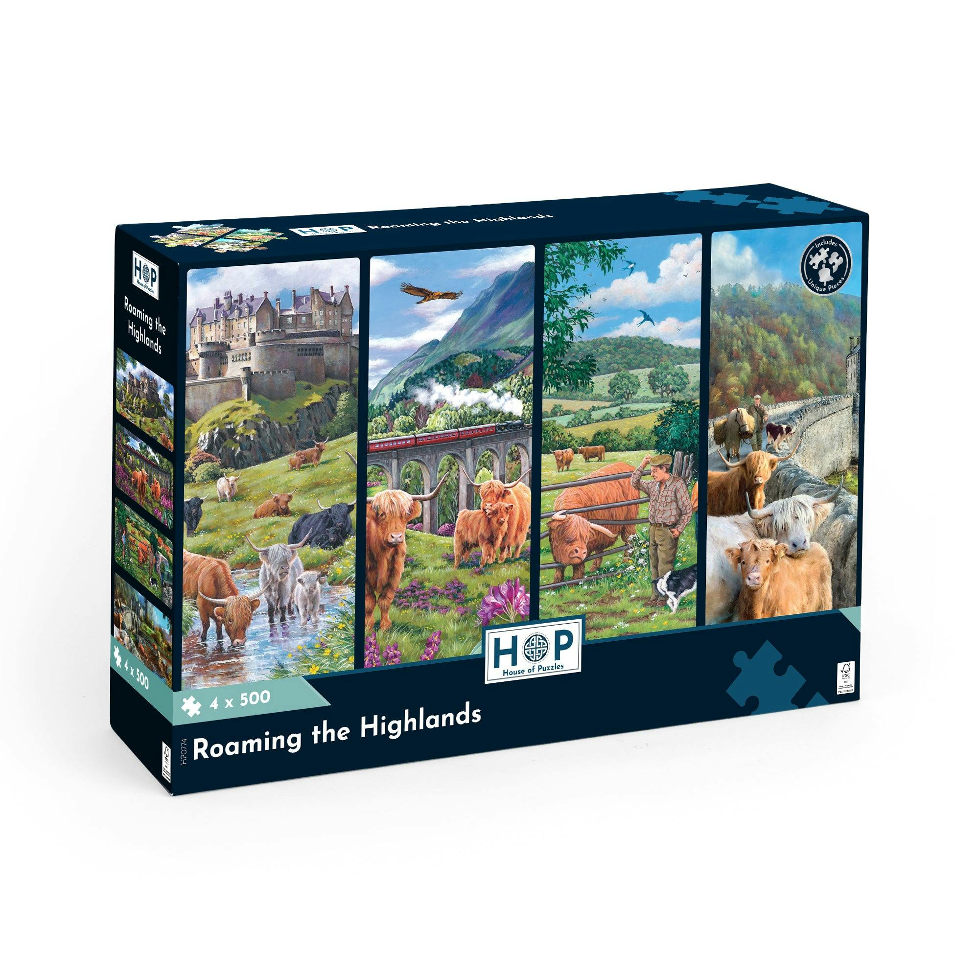 The House Of Puzzles Roaming The Highlands - 4 X 500 Piece Jigsaw Puzzles