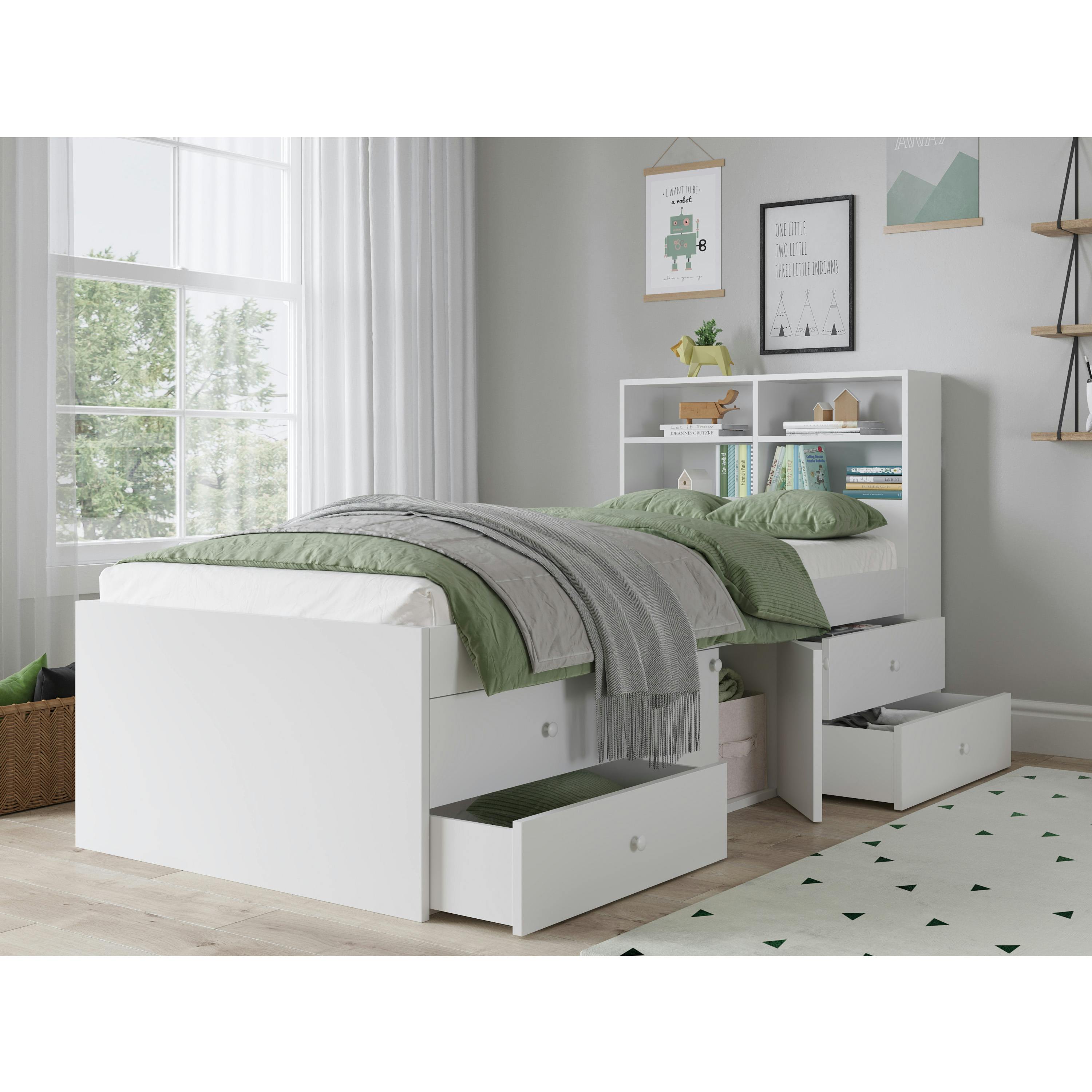 Rackhams White Multi 4 Drawer Single Cabin Bed With Bookcase - Single
