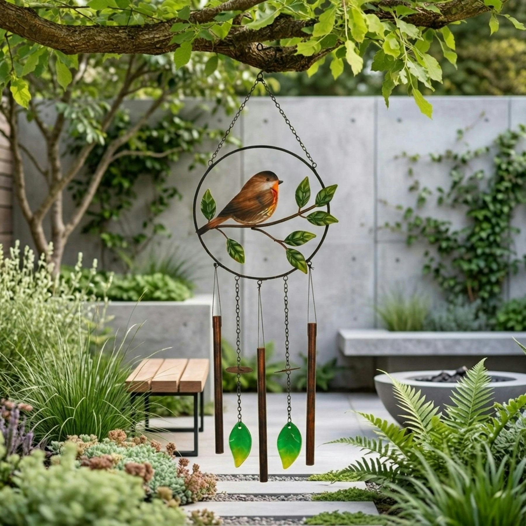 Country Living Green/Brown Windchime - Robin - Image 4