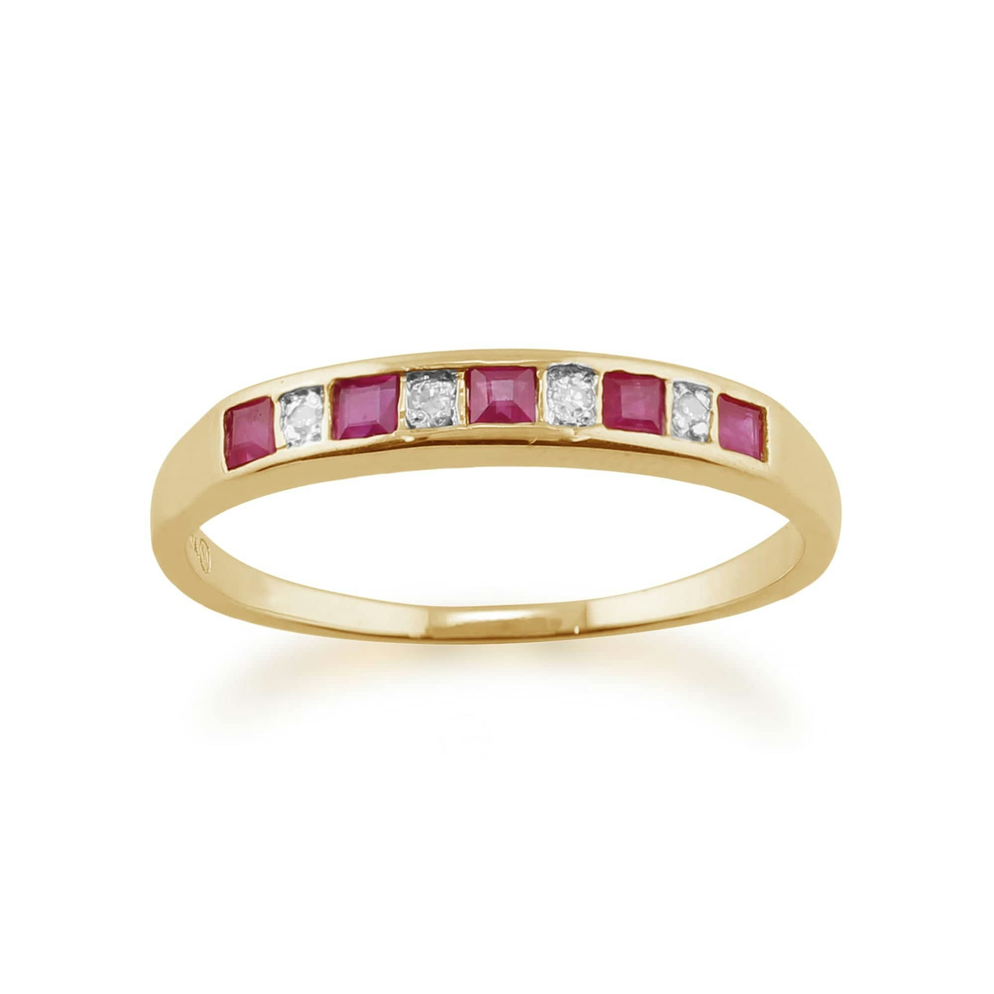 Gemondo Yellow/Gold Classic Square Ruby & Diamond Half Eternity Ring In 9Ct - N
