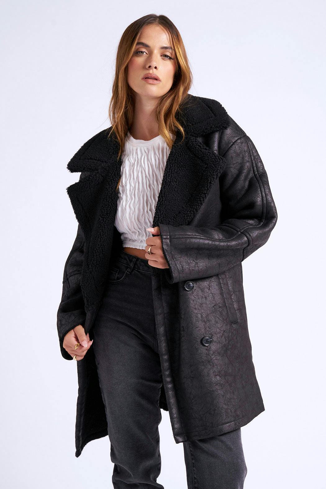 Urban Bliss Black Mid Length Bonded Coat - 10