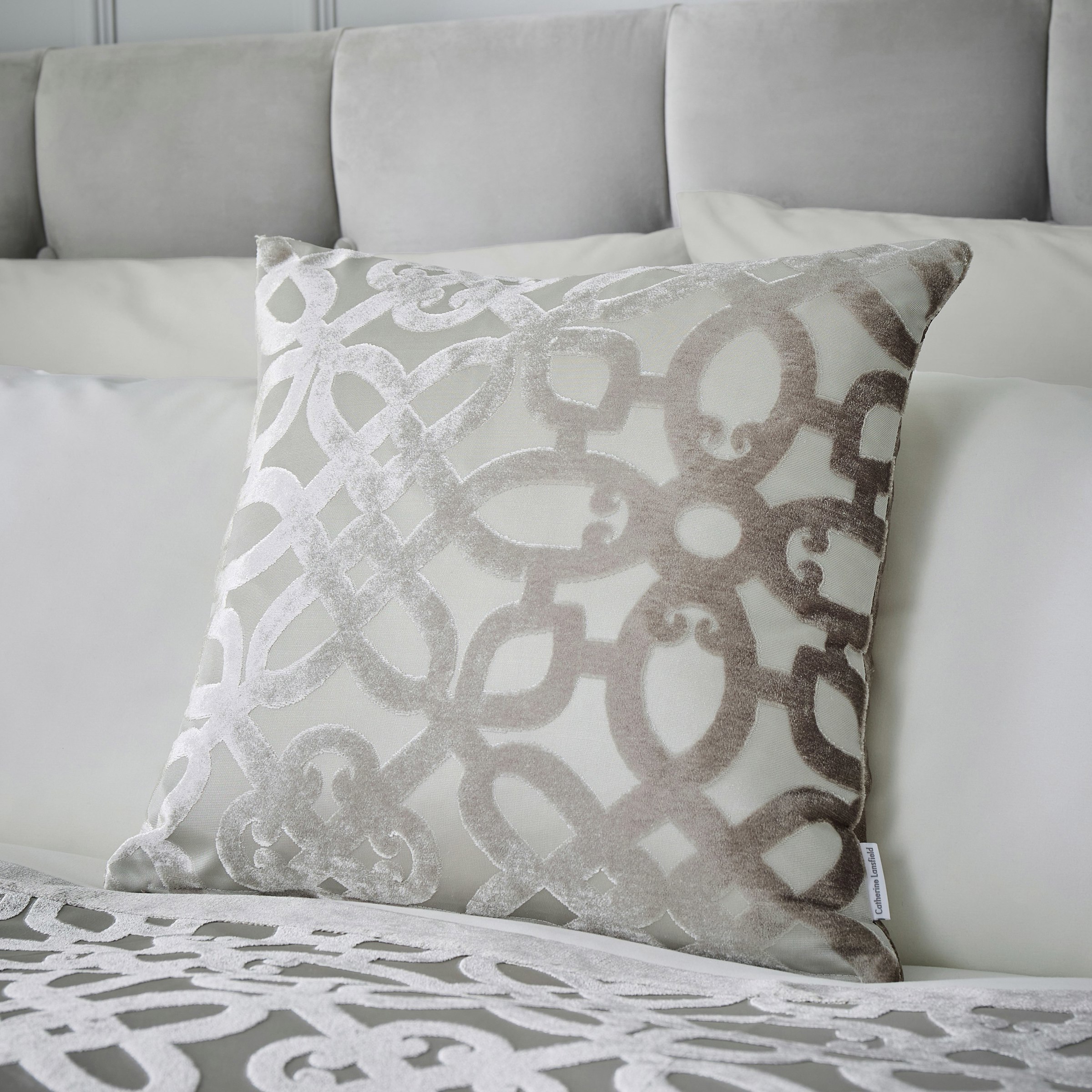 Rackhams Lattice Cut Velvet Cushion - Natural