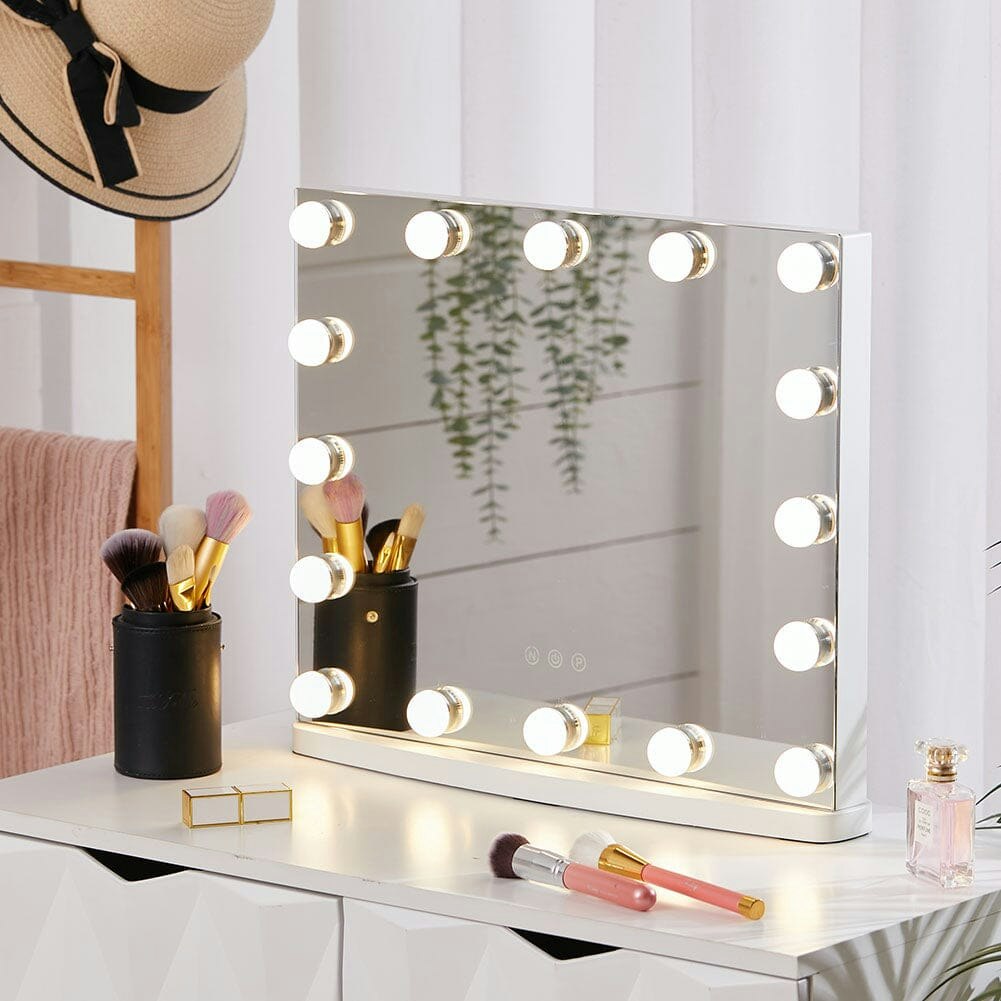 Rackhams White 50Cm W Rectangle Hollywood Led Lighted Cosmetic Mirror