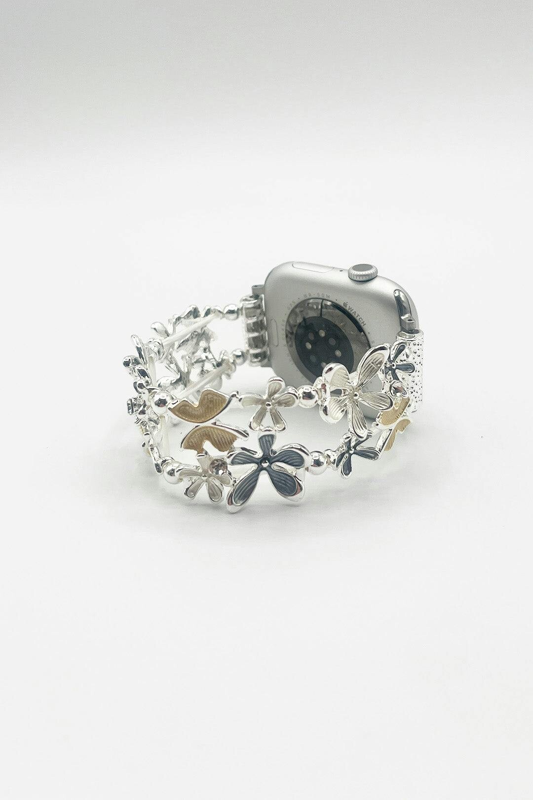 Svnx Women's Silver Apple Watch Strap W/ Flowers - Gift Boxed In - Image 6