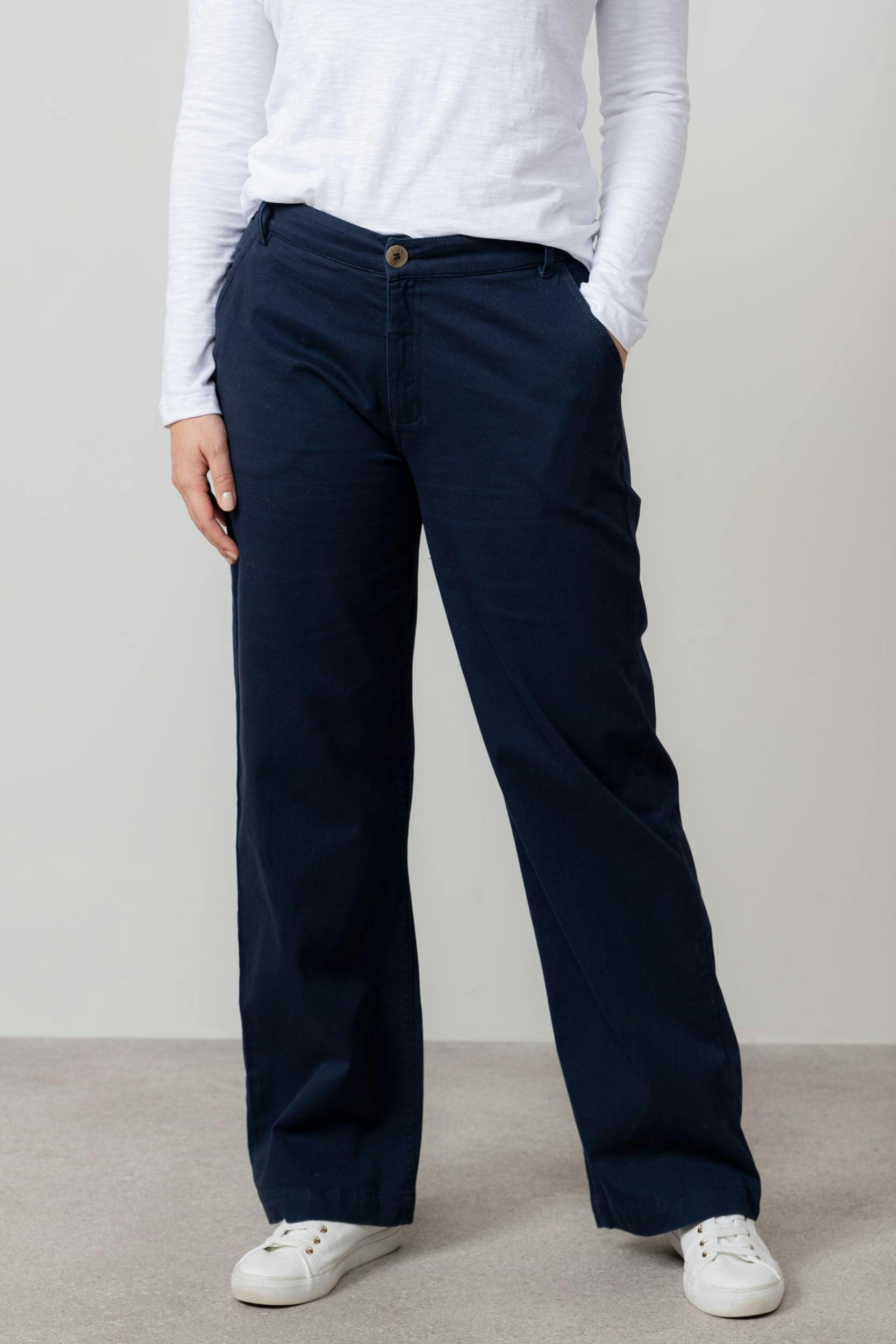 Lily & Me Dockside Stretch Twill Wide Leg Trousers Navy - Regular - 18 - Navy