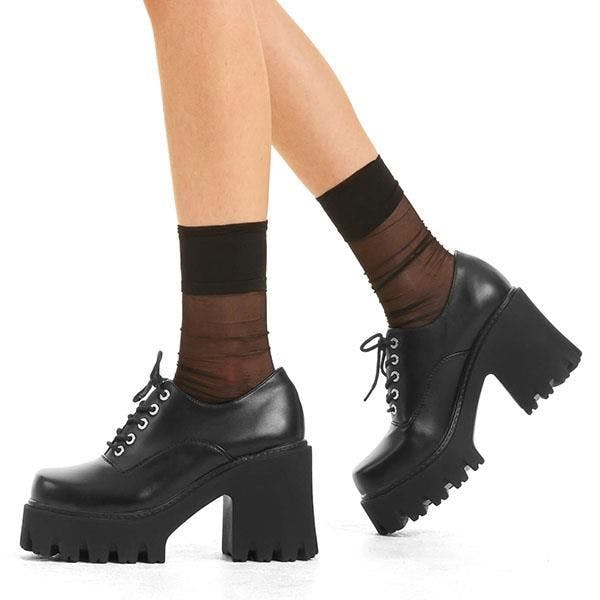 Lamoda Black Temptation Pu Chunky Platform Shoes Goth Vegan Block Heel Uk6 - Uk6