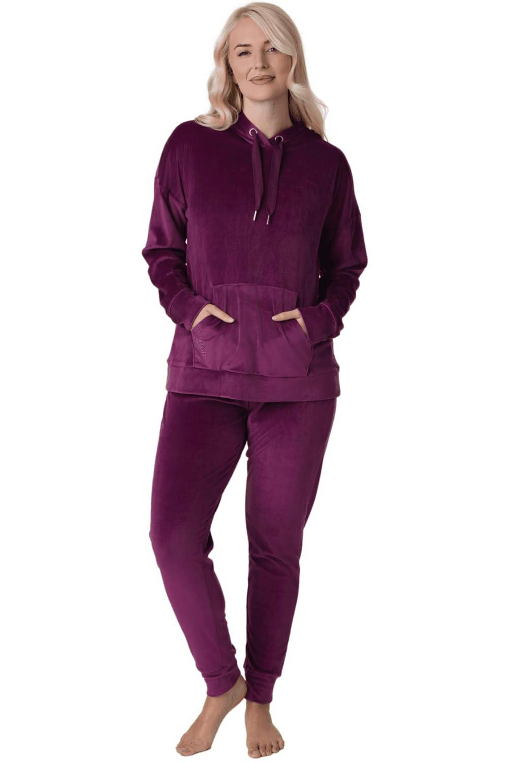 Camille Women's Burgundy Supersoft Velour Loungewear Pyjama Set - 8-10