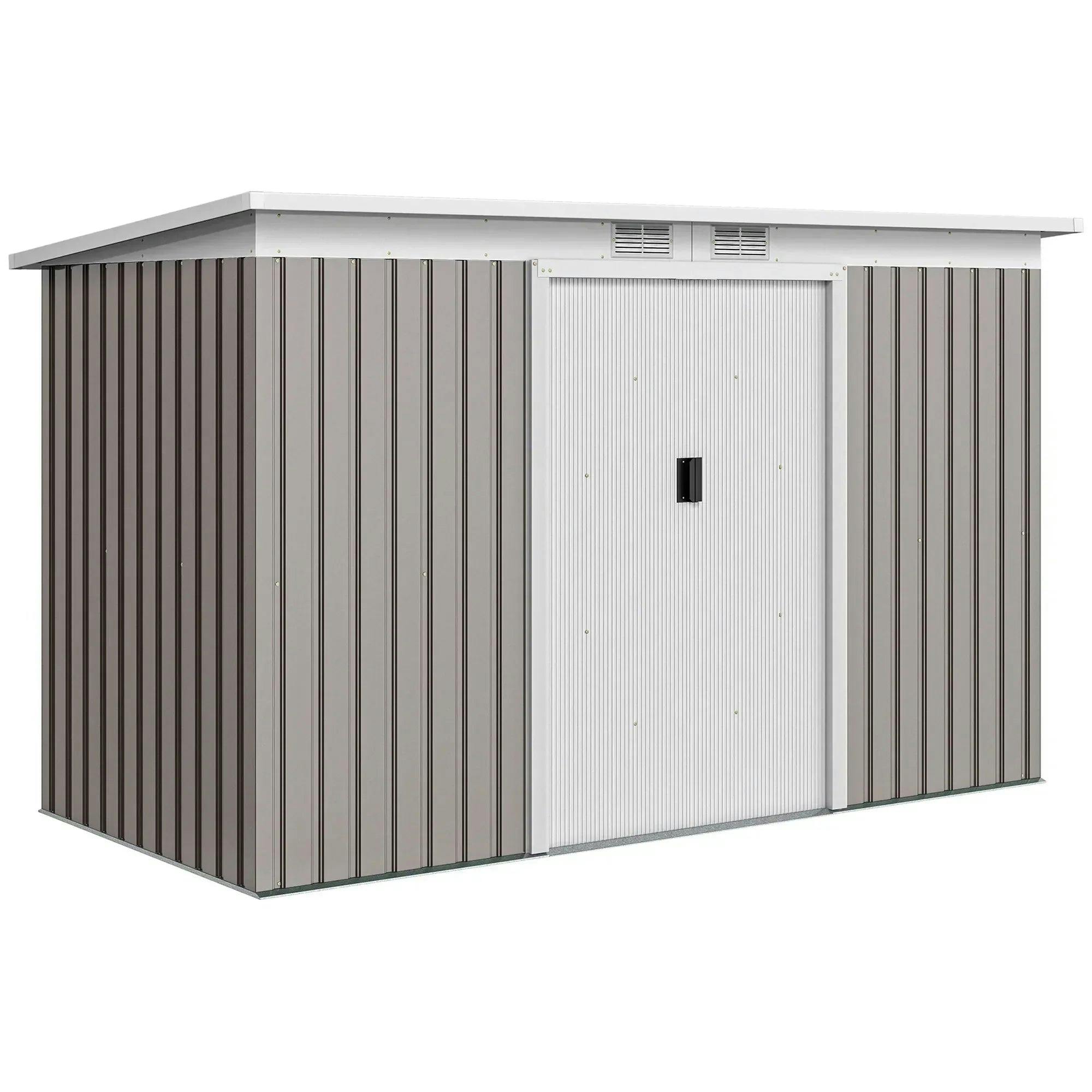 Outsunny Light Grey Corrugated Garden Metal Storage Shed Outdoor Equipment Tool Box With Kit Ventilation Doors 9X 4Ft - Image 4