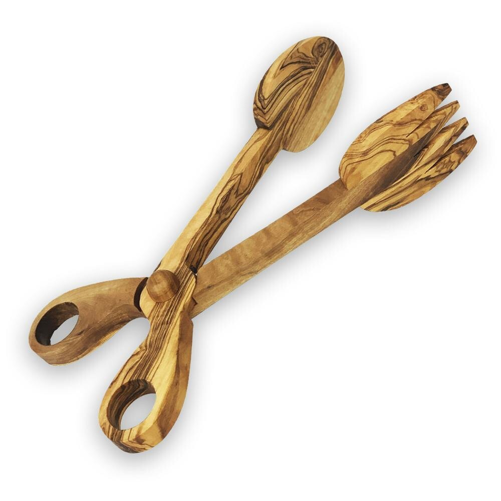 Verano Spanish Ceramics Grain Olive Wood Salad Serving Tongs