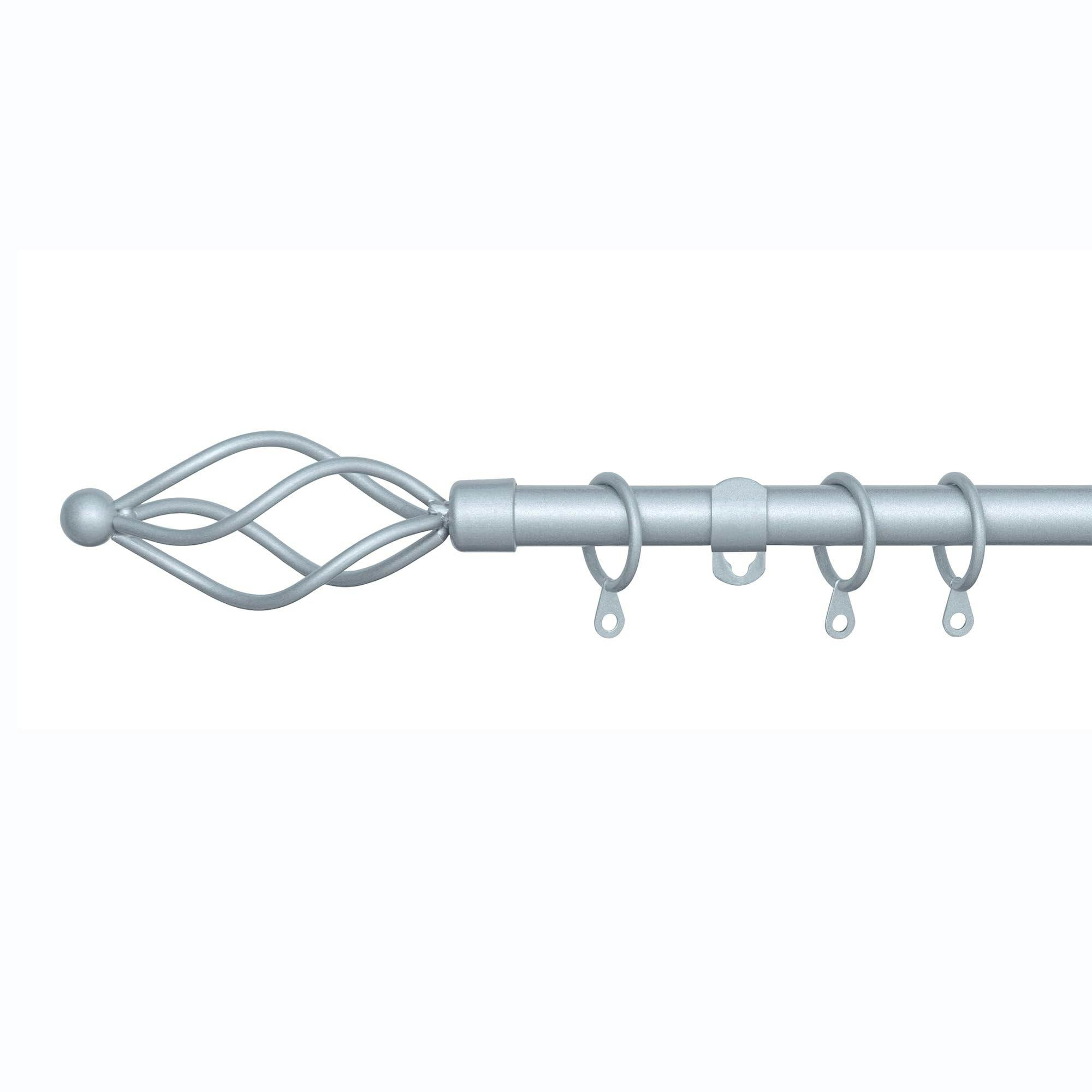 Rackhams Silver Small Twisted Metal Extendable Curtain Pole With Rings And Fittings (13/16Mm). - (122Cm - 213Cm, 48" To 84" Approx)
