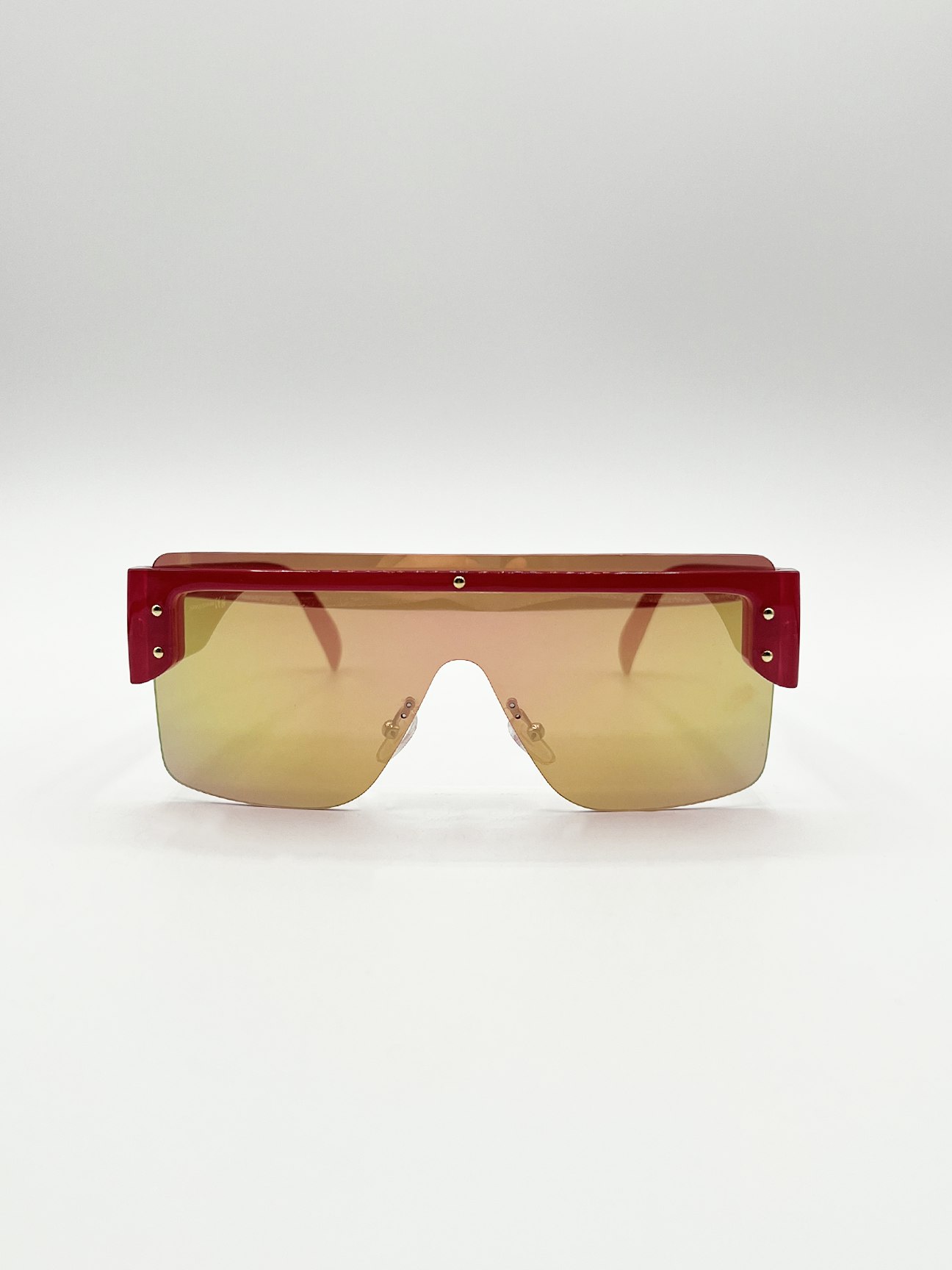 Svnx Pink Oversized Flat Top Sunglasses With Mirrored Lens - One Size