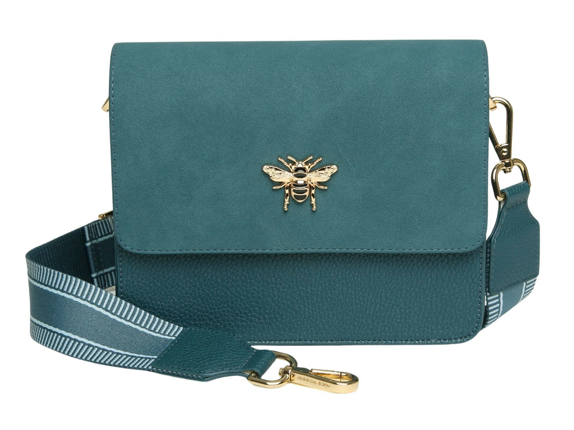 Alice Wheeler Women's Gold Highbury Mini Bee Crossbody Bag – Vegan Leather - Teal