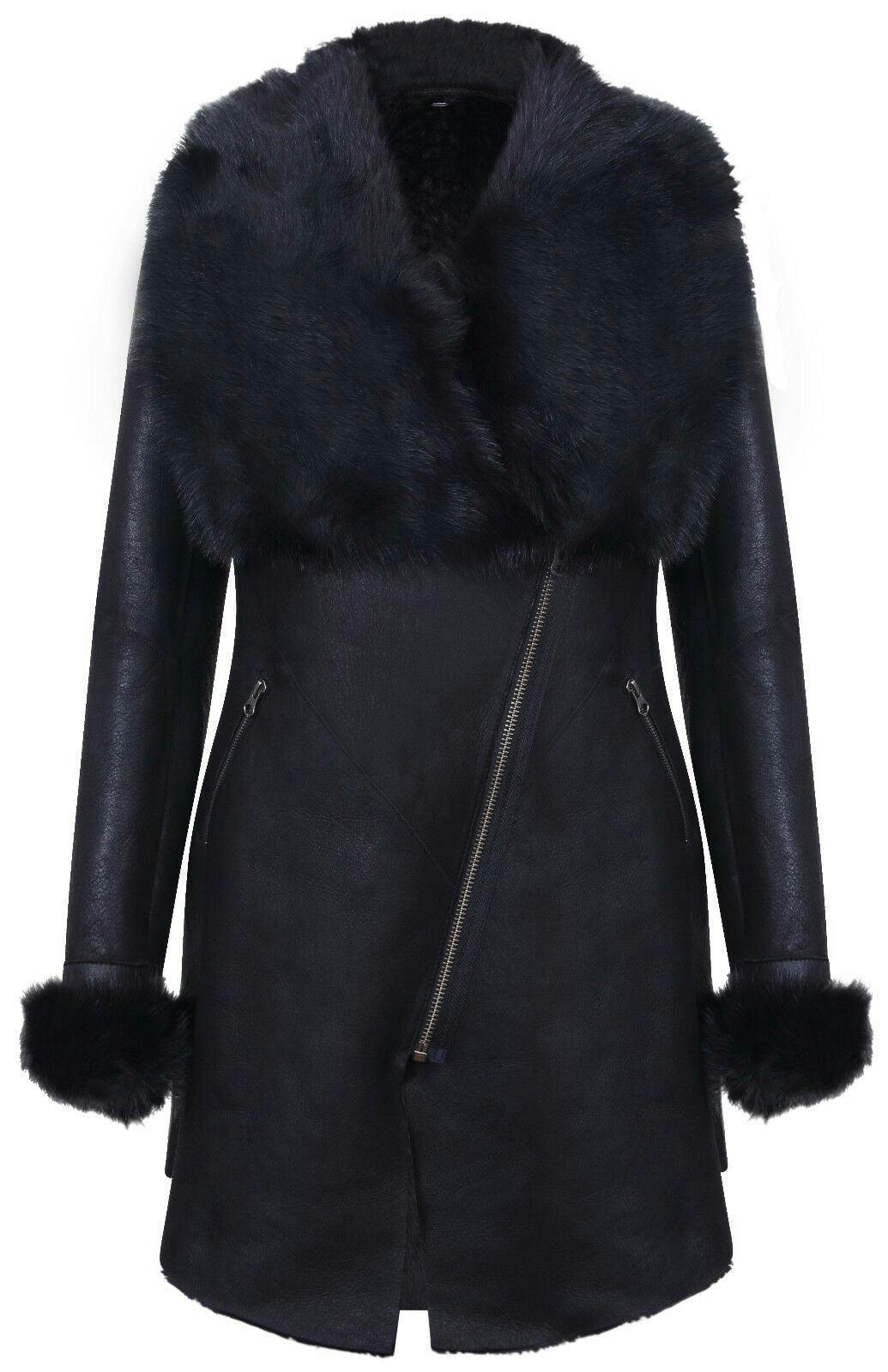 Infinity Leather Women's Black Merino Shearling Coat With Toscana Collar-Fortaleza - Uk L/14 | Eu 40 | Us 10