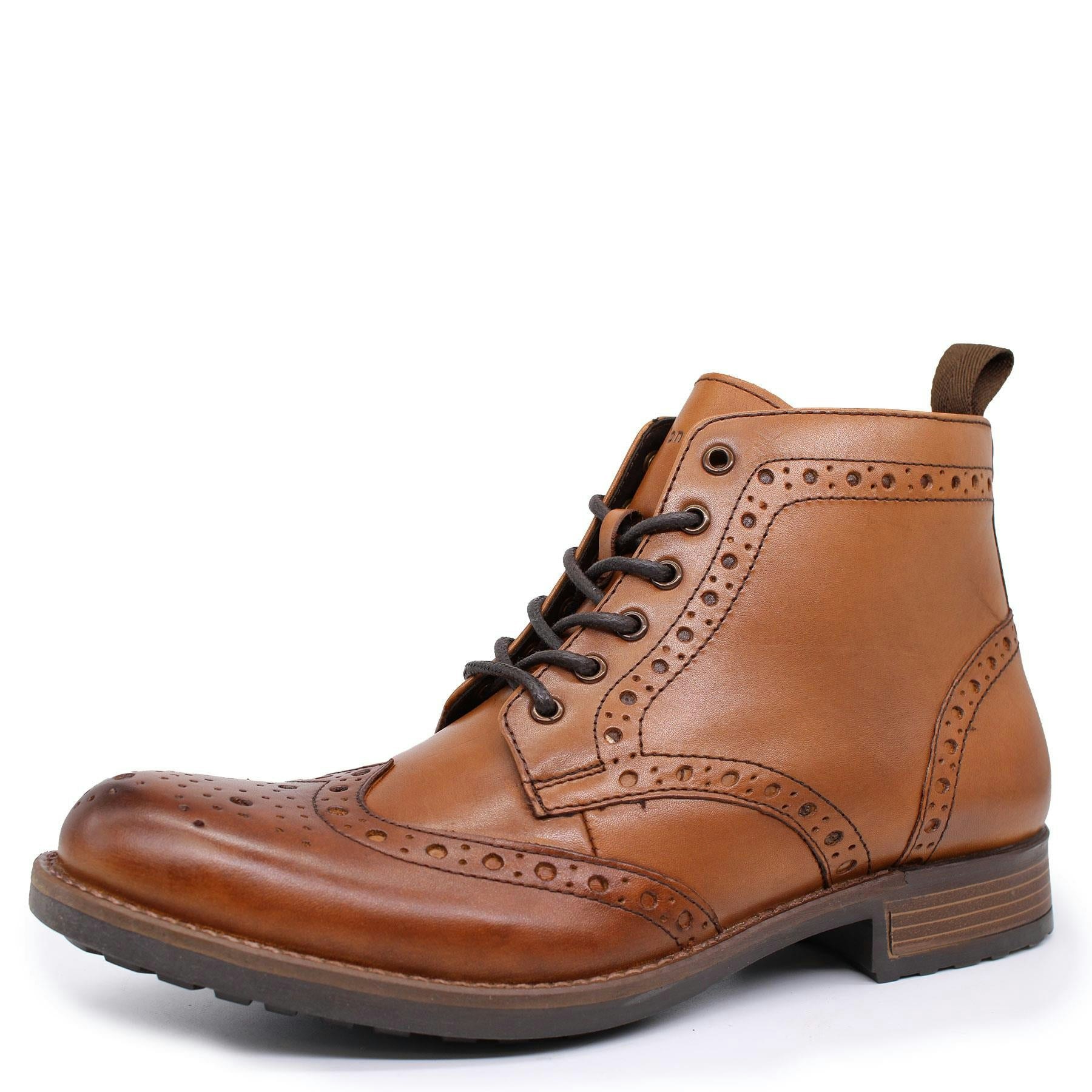 Hx London Brown Kingston Brogue Lace Up Leather Boots - Tan - 9 Uk