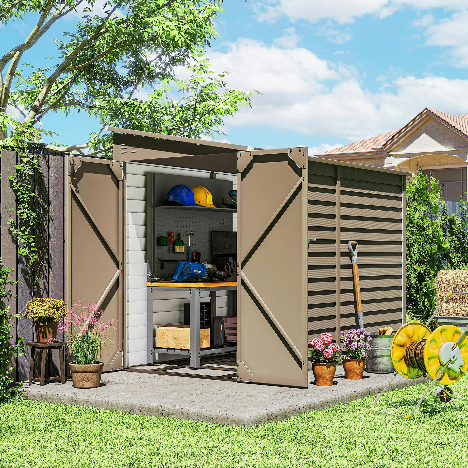 Outsunny 5 X 9Ft Galvanised Metal Garden Shed With Foundation Kit