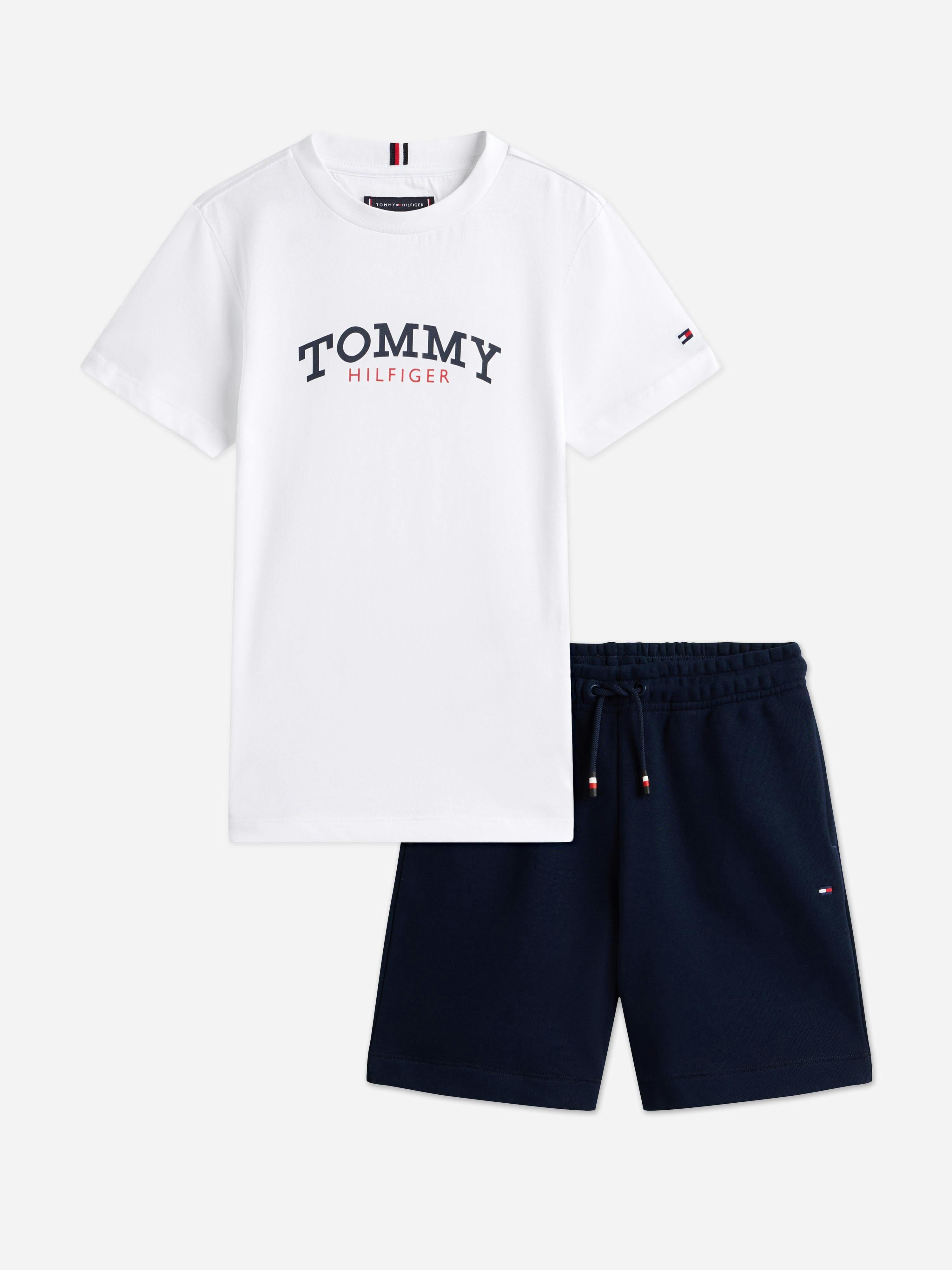 Tommy Hilfiger Boys White Monotype Graphic T-Shirt And Shorts Set In - 3 Yrs