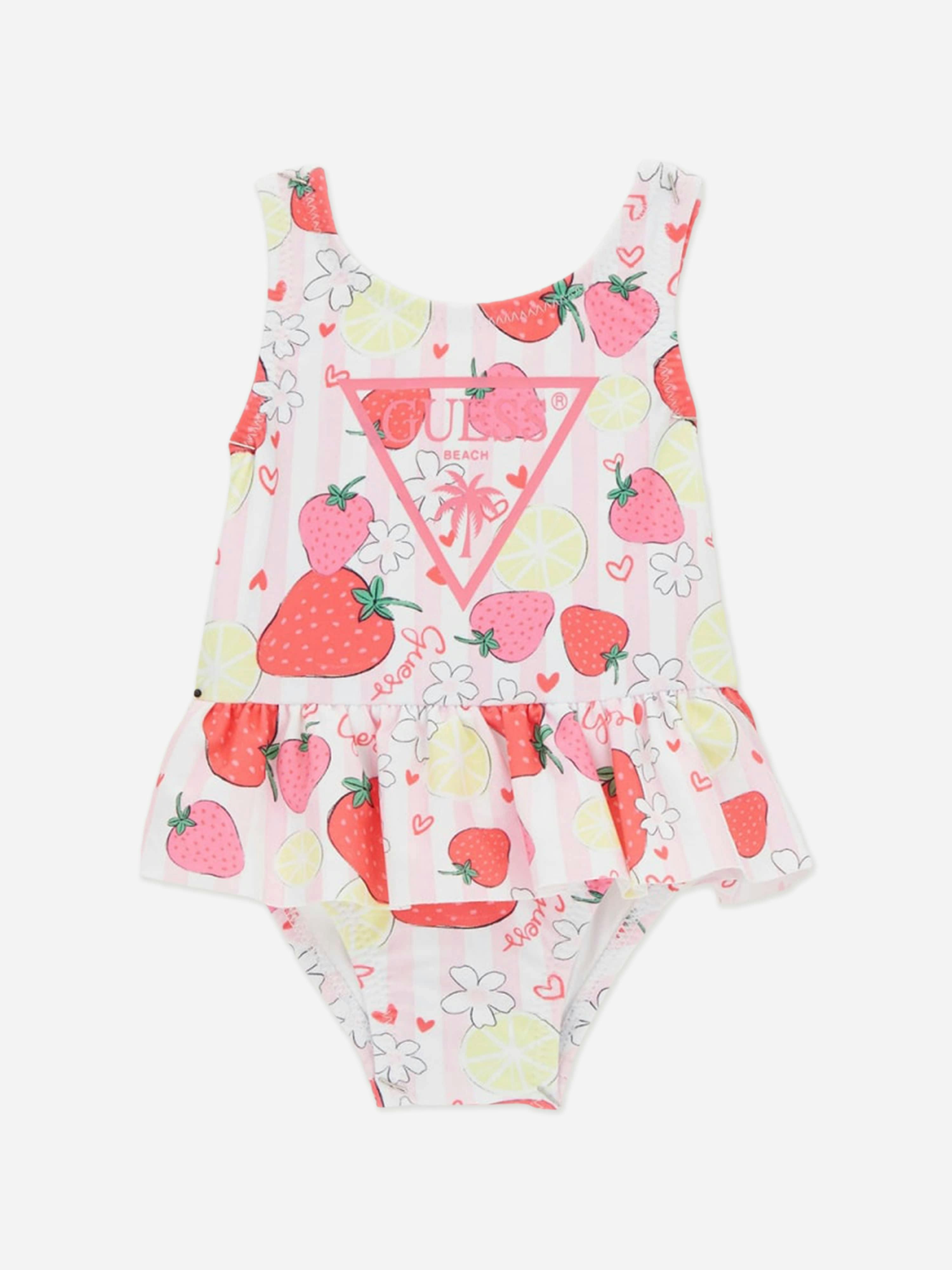 Guess Women's Pink Baby Girls Striped Strawberry Swimsuit In - 18 Mths