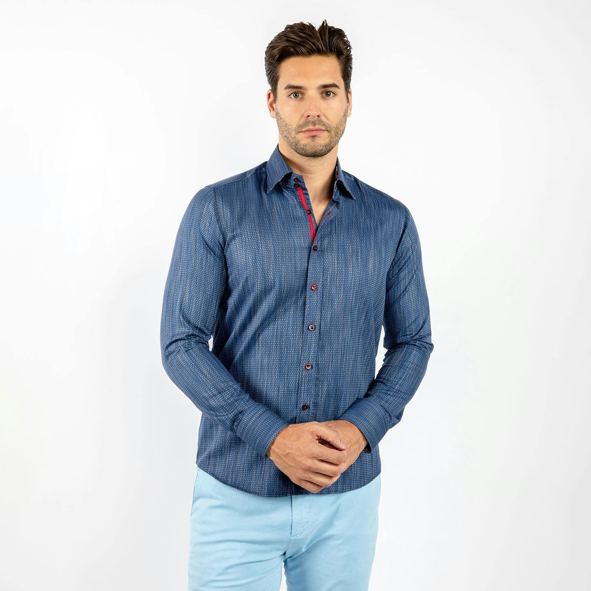 Claudio Lugli Men's Navy Luxury Knitted Classic Jacquard Shirt - Image 2