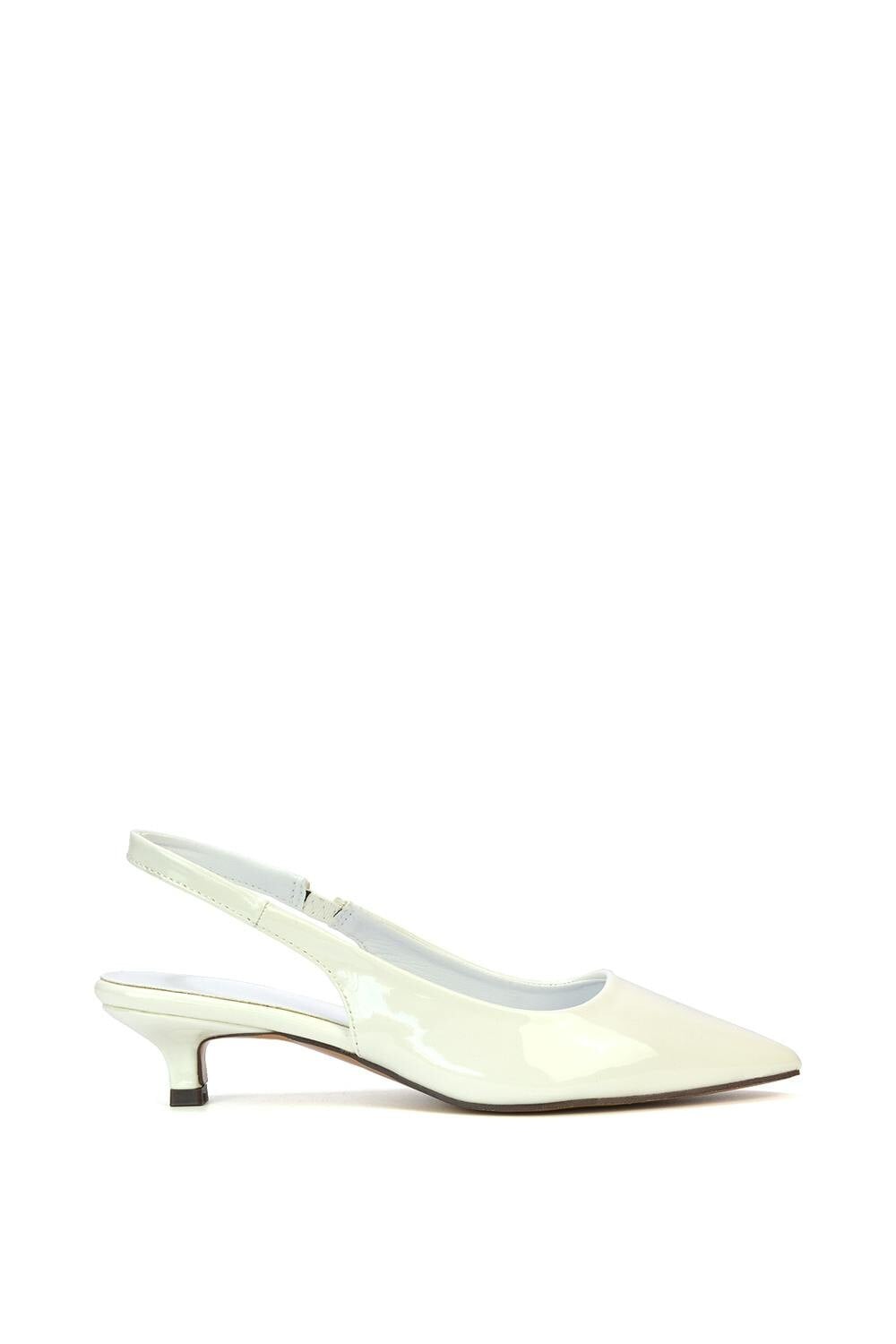 Xy London Women's White Pointed Toe Low Kitten Heel Slingback Pumps - 5