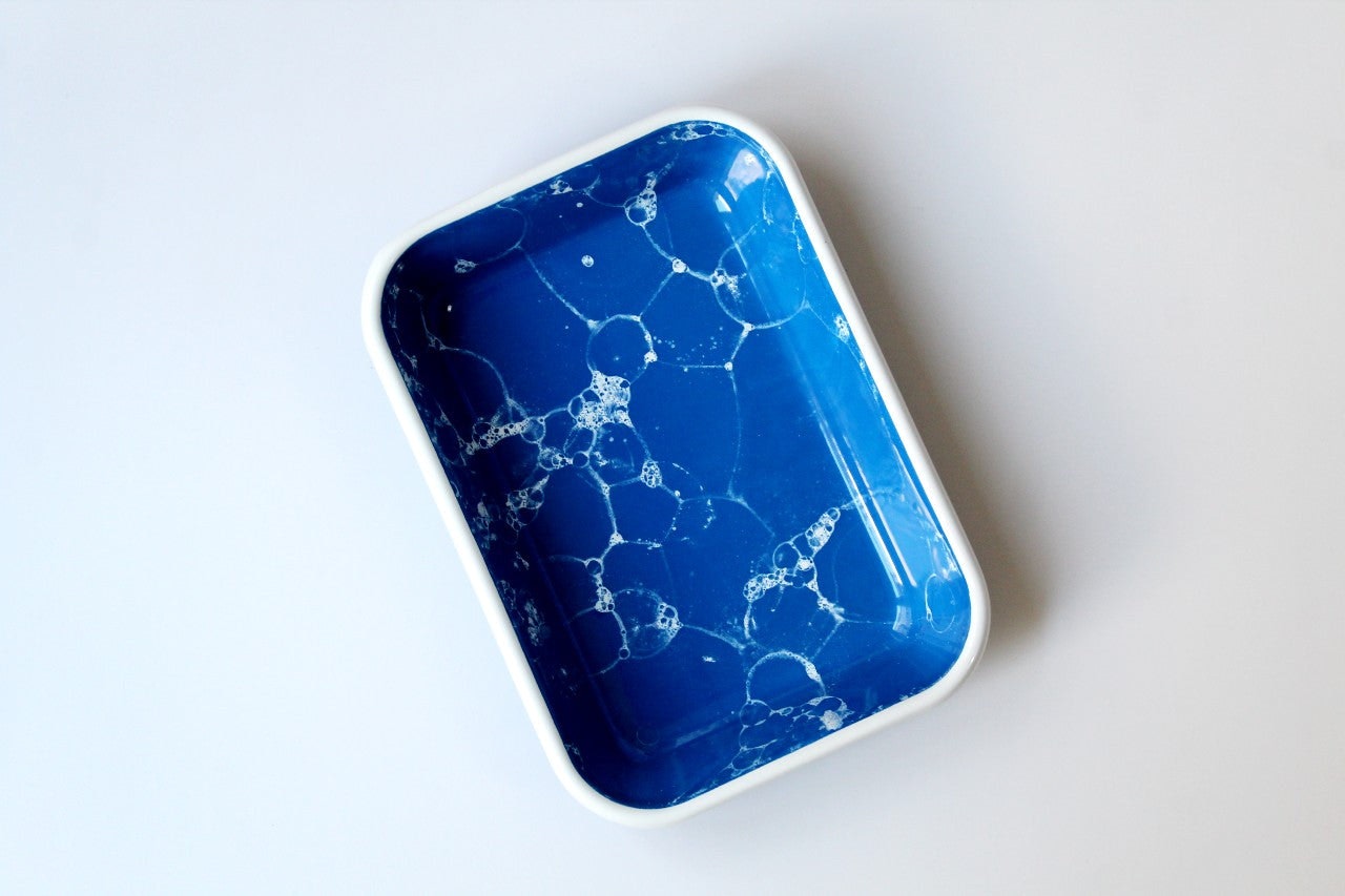 Rozi Cobalt/Blue/White Bubble Collection Enamel Rectangular Serving And Roasting Dish - 21(W) X 14(D) X 4(H) Centimeters