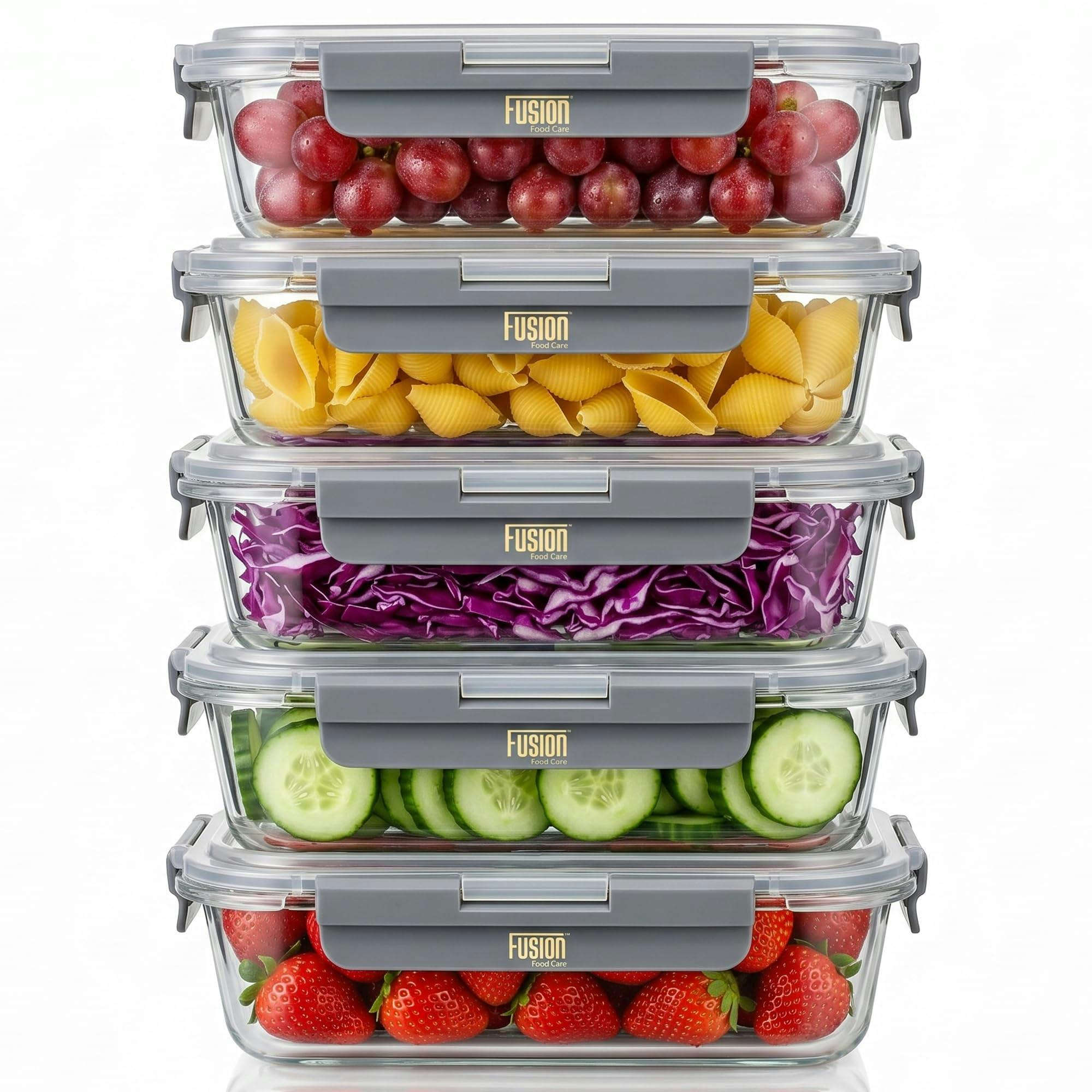Rackhams Food Storage Containers With Airtight Lids 10 Pack - 5X370ml & 5X1040ml Glass Meal Prep Containers Set Bpa Free Glass Food Container - 1X 370Ml, 1X 640Ml, 1X 1040Ml, 1X 1520Ml - Image 2