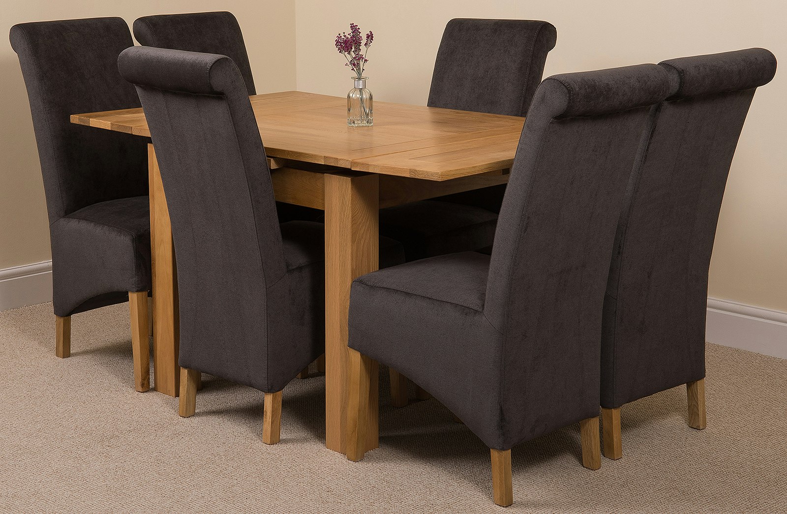 That's Furniture Black Richmond Extending Oak Dining Set With Montana Fabric Chairs - 6 Chairs Small
