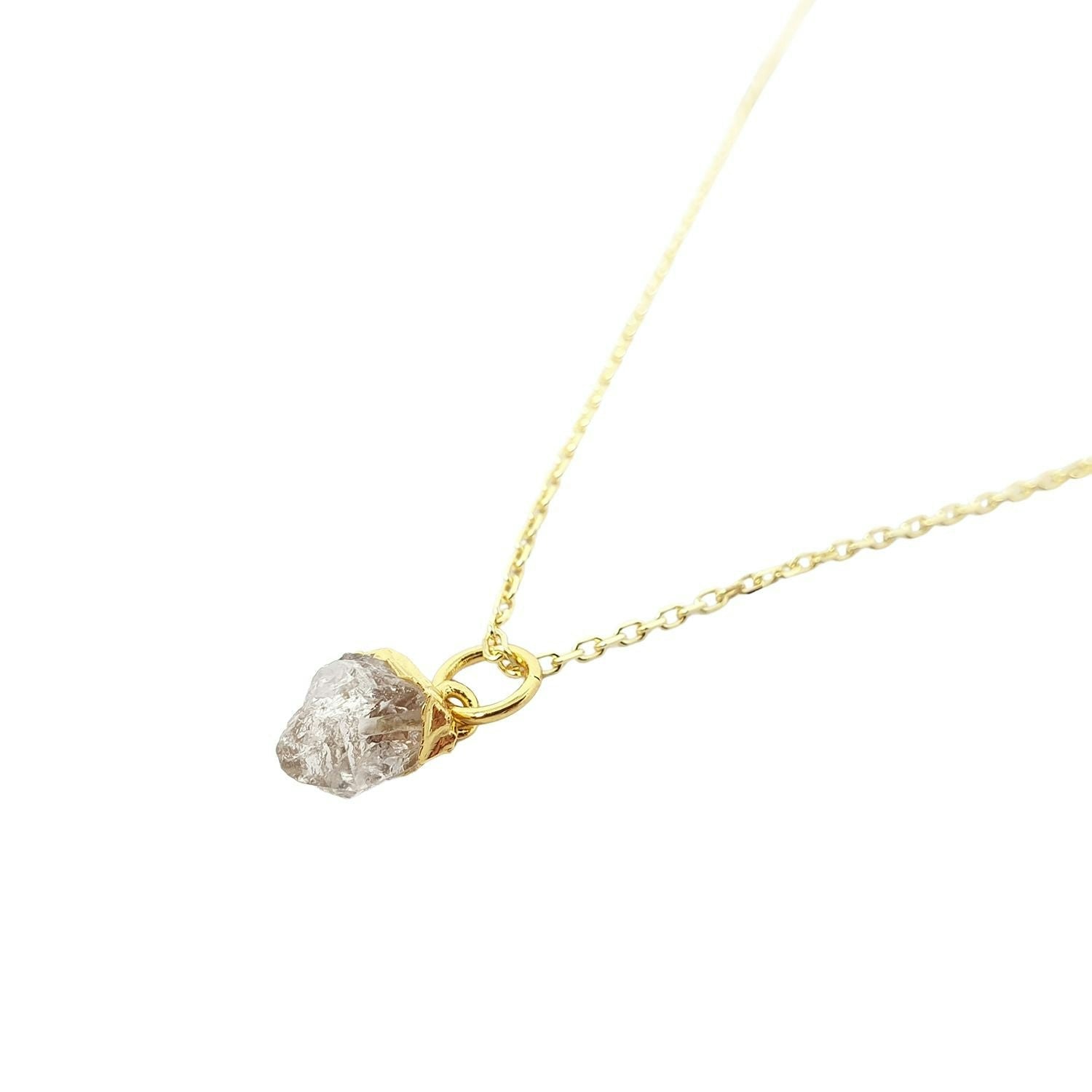 Harfi Gold Raw Herkimer Diamond Plated April Birthstone Necklace