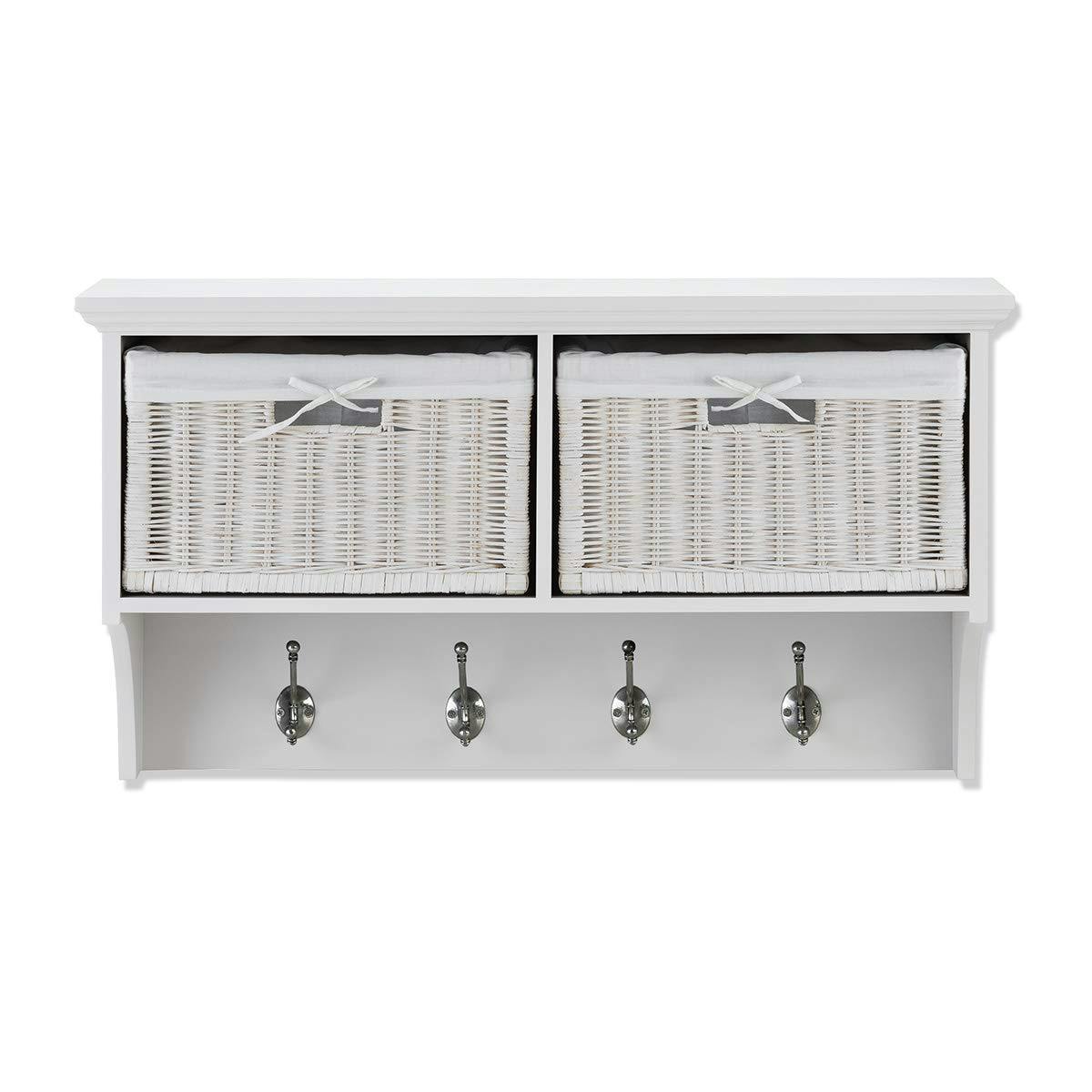 Rackhams White Tetbury Hanging Shelf With 2 Wicker Baskets. Wallmounted Coat Rack Assembled