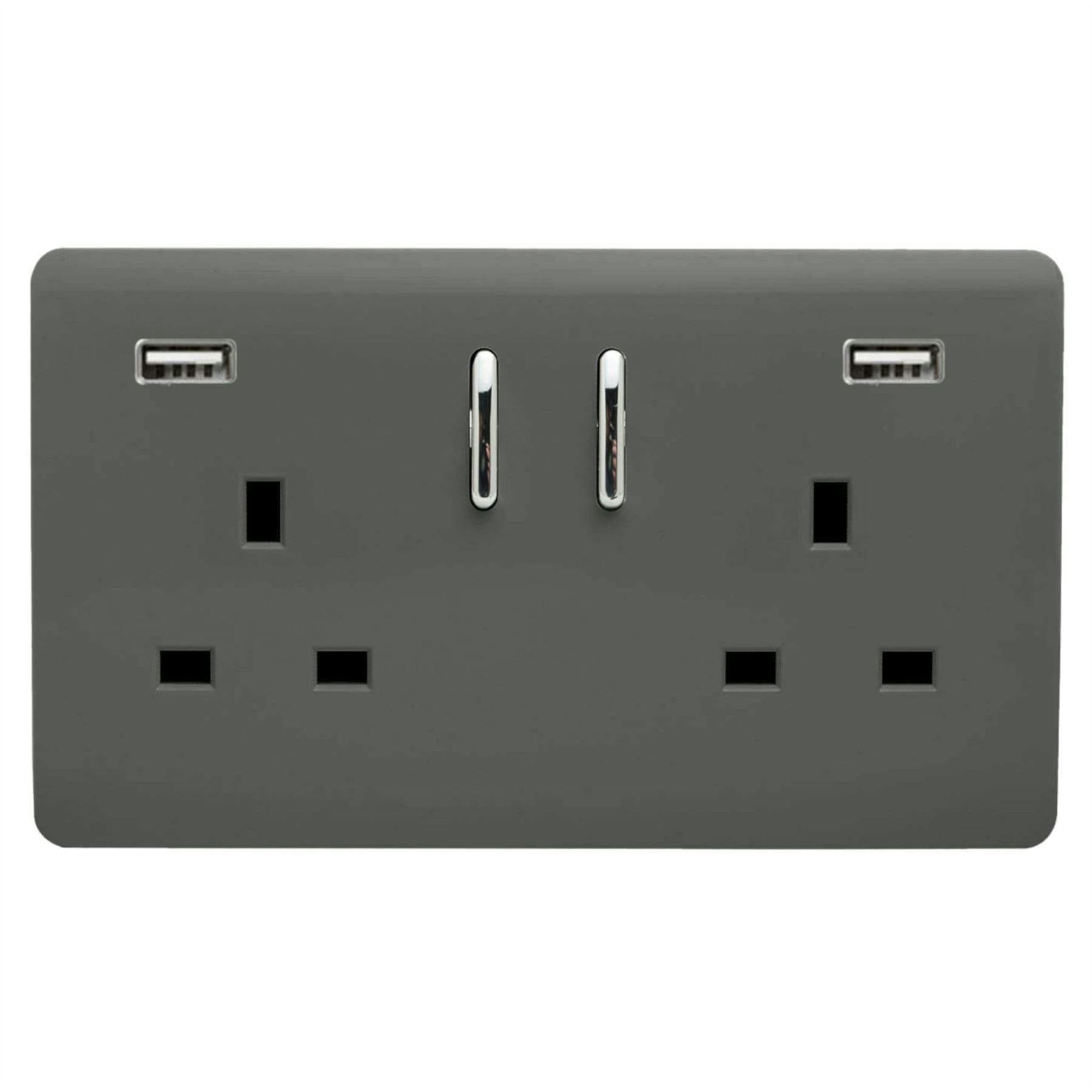 Trendi Switch Trendi 2 Gang 13 Amp 2 X 3.1Ma Type A Usb Switched Plug Socket - Charcoal Grey - Image 4