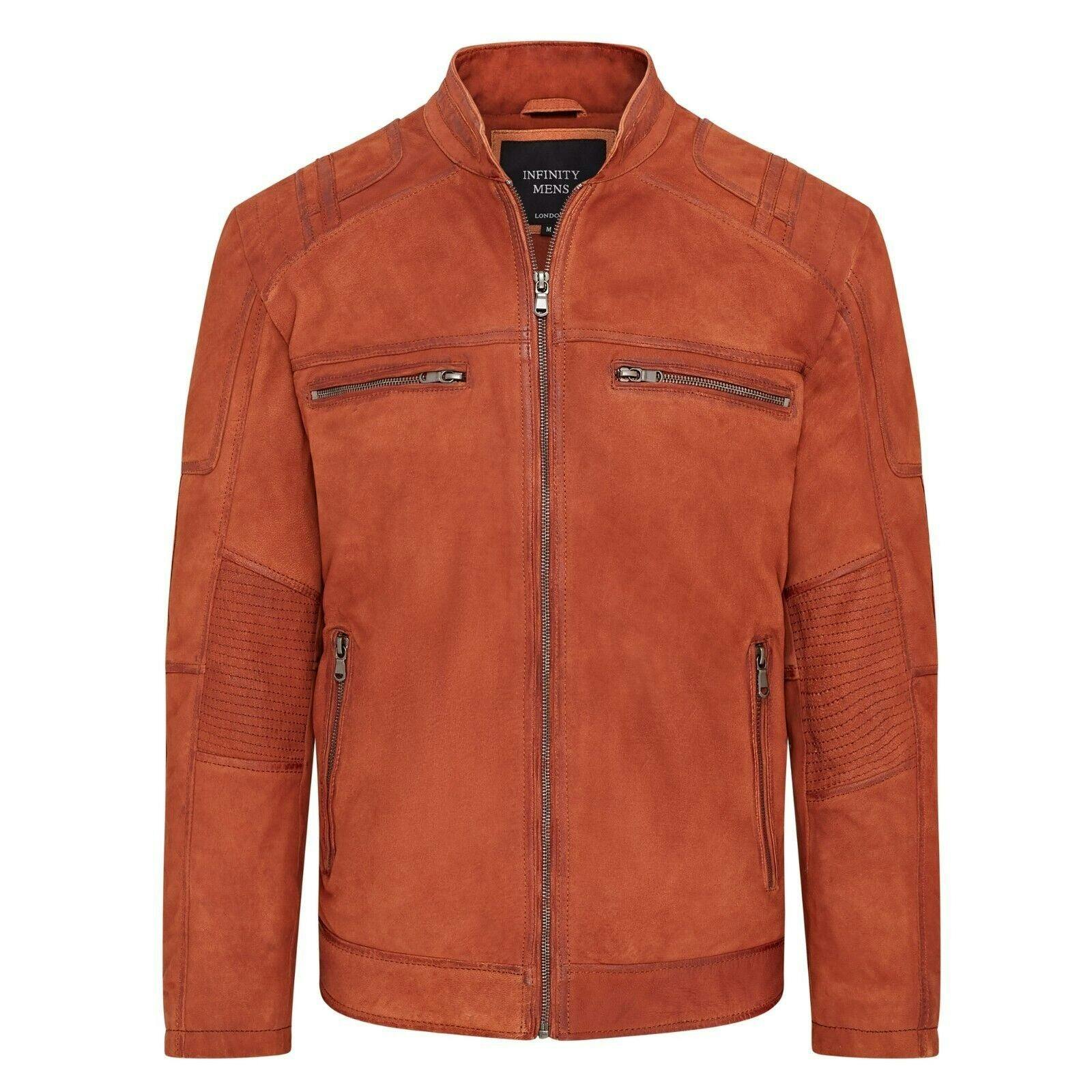 Infinity Leather Men's Buff Leather Cafe Racer Biker Jacket - Jinan - Tan - Uk 2XL | Eu 54 | Us 44