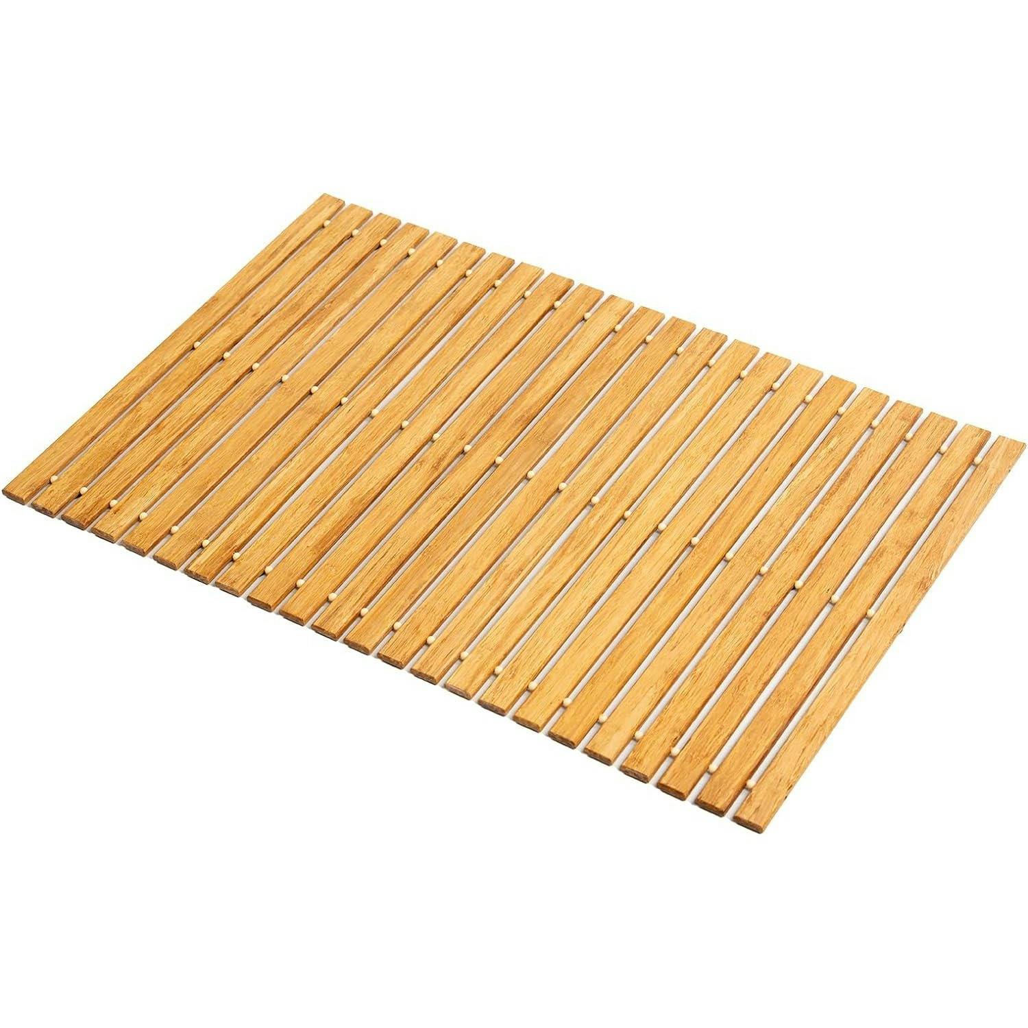 Rackhams Brown Bamboo Roll Up Bath Duckboard Mat 40X60 Cm Non Slip Bathroom Shower Mat Spa Sauna Mat - Bamboo - Bath Mat