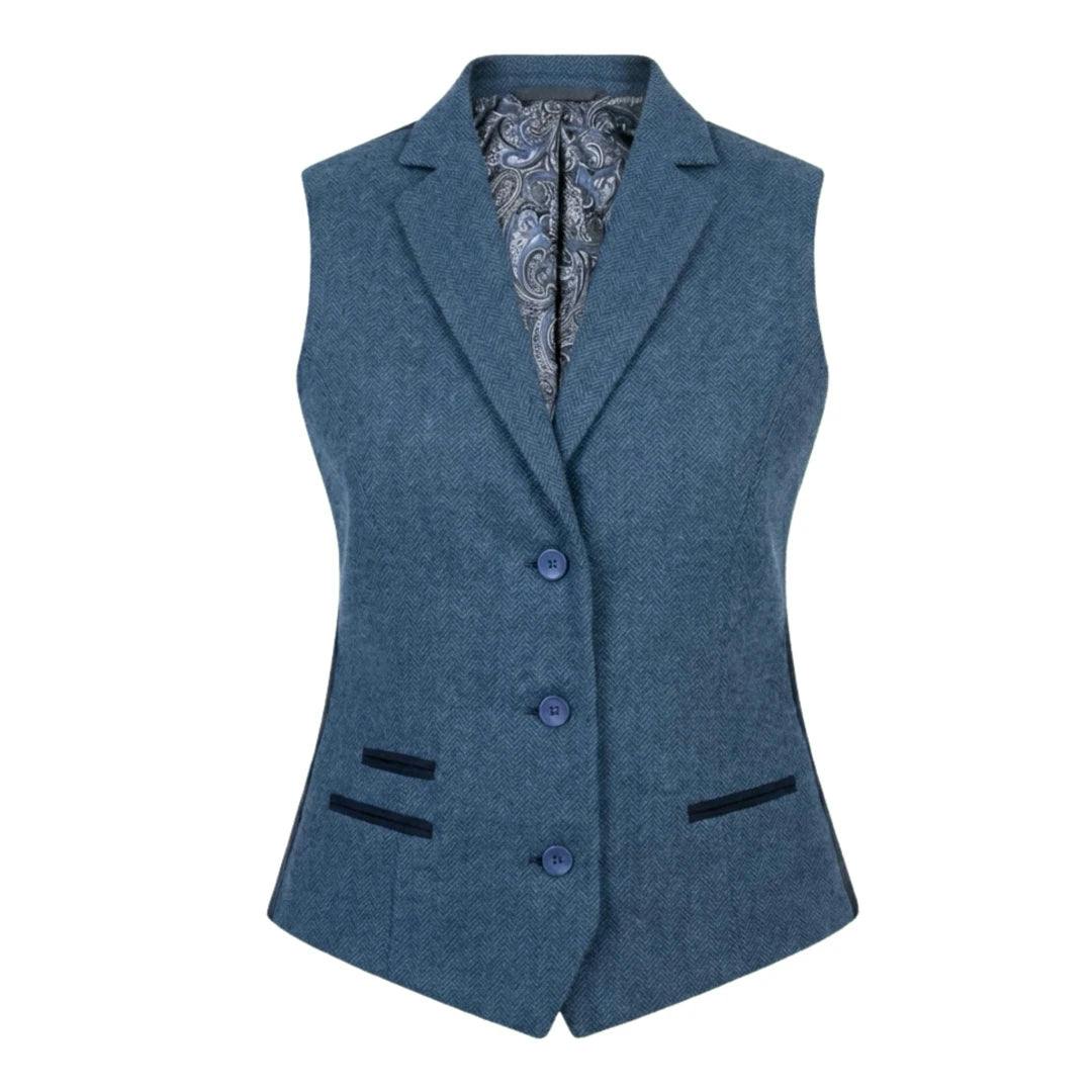 Truclothing Women's Blue Imw-01 - Tweed Herringbone Blazer Waistcoat - Uk 12 - Waistcoat