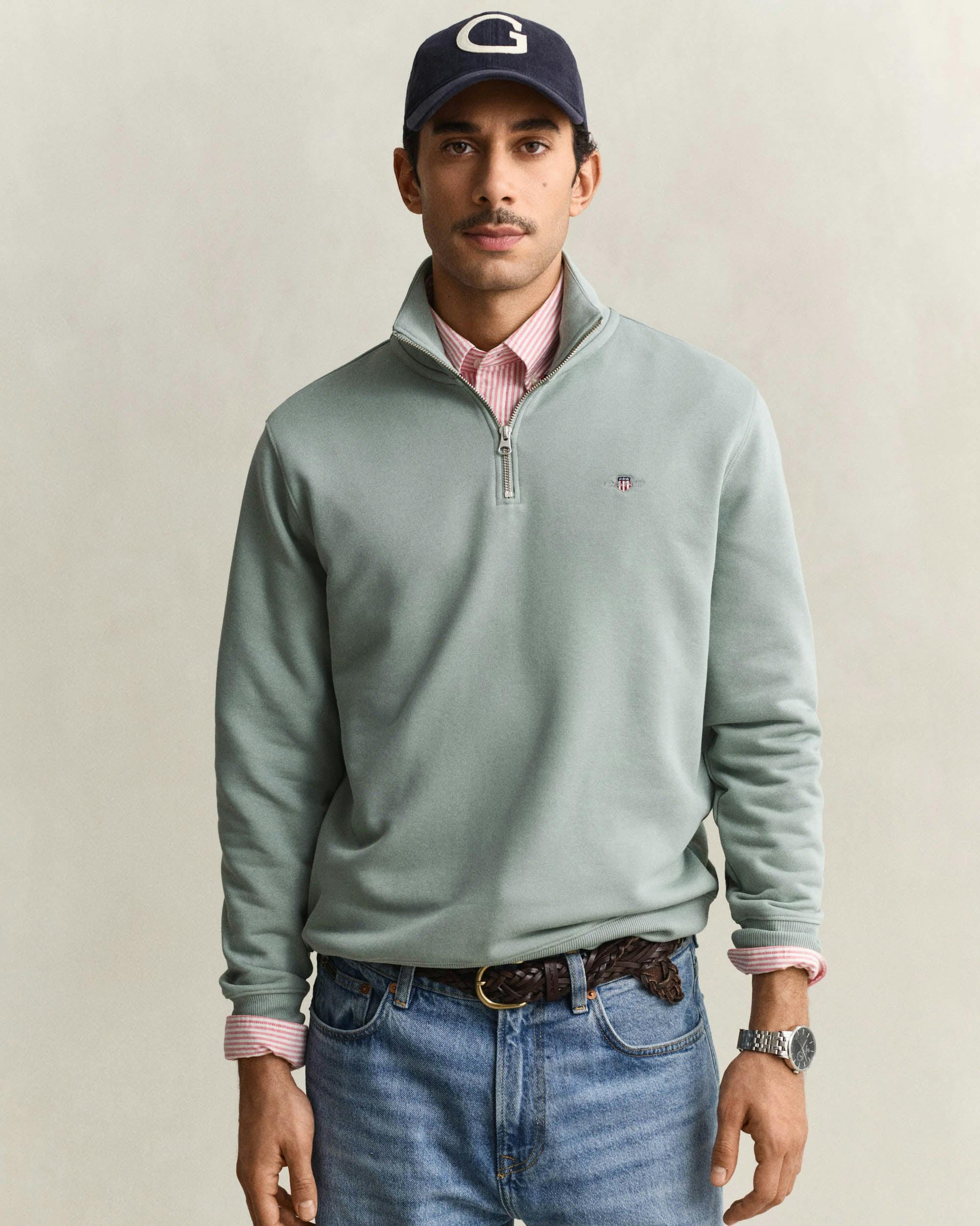 Gant Men's Grey Regular Fit Shield Logo Half Zip Sweatshirt - 10 Ceramic - 10 Ceramic - Xxl