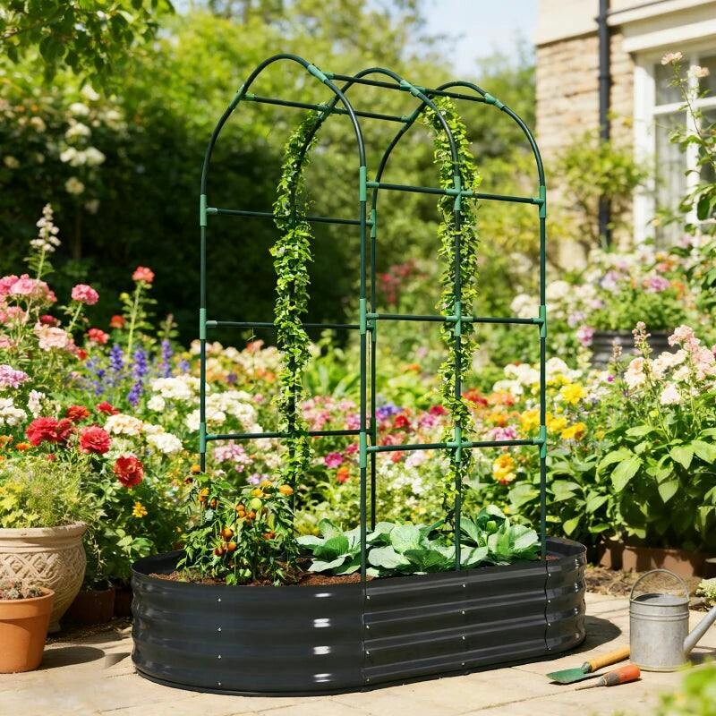 Bobobiy Dark/Grey Galvanised Raised Garden Bed With Arched Trellis, 5 X 3 X 6Ft Metal Raised Bed For Garden With Open Bottom, - Image 4
