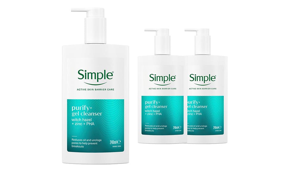 Simple Purify+ Gel Facial Cleanser Hydrating Skin Care Face Wash, 240Ml - 3 Pack