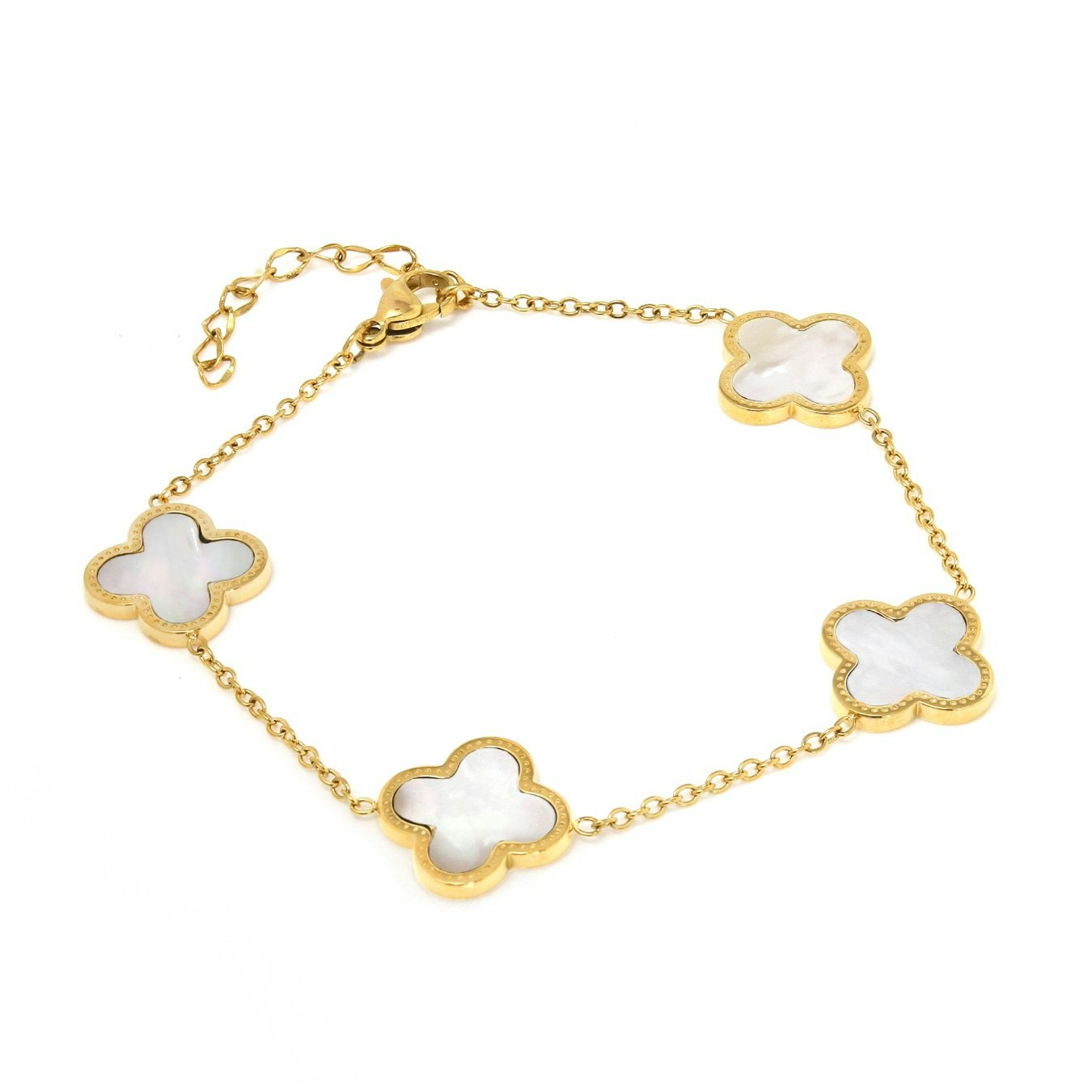 Say It With Gold Clover Chain Bracelet - Stainless Steel ( Plated & Faux Pearl)