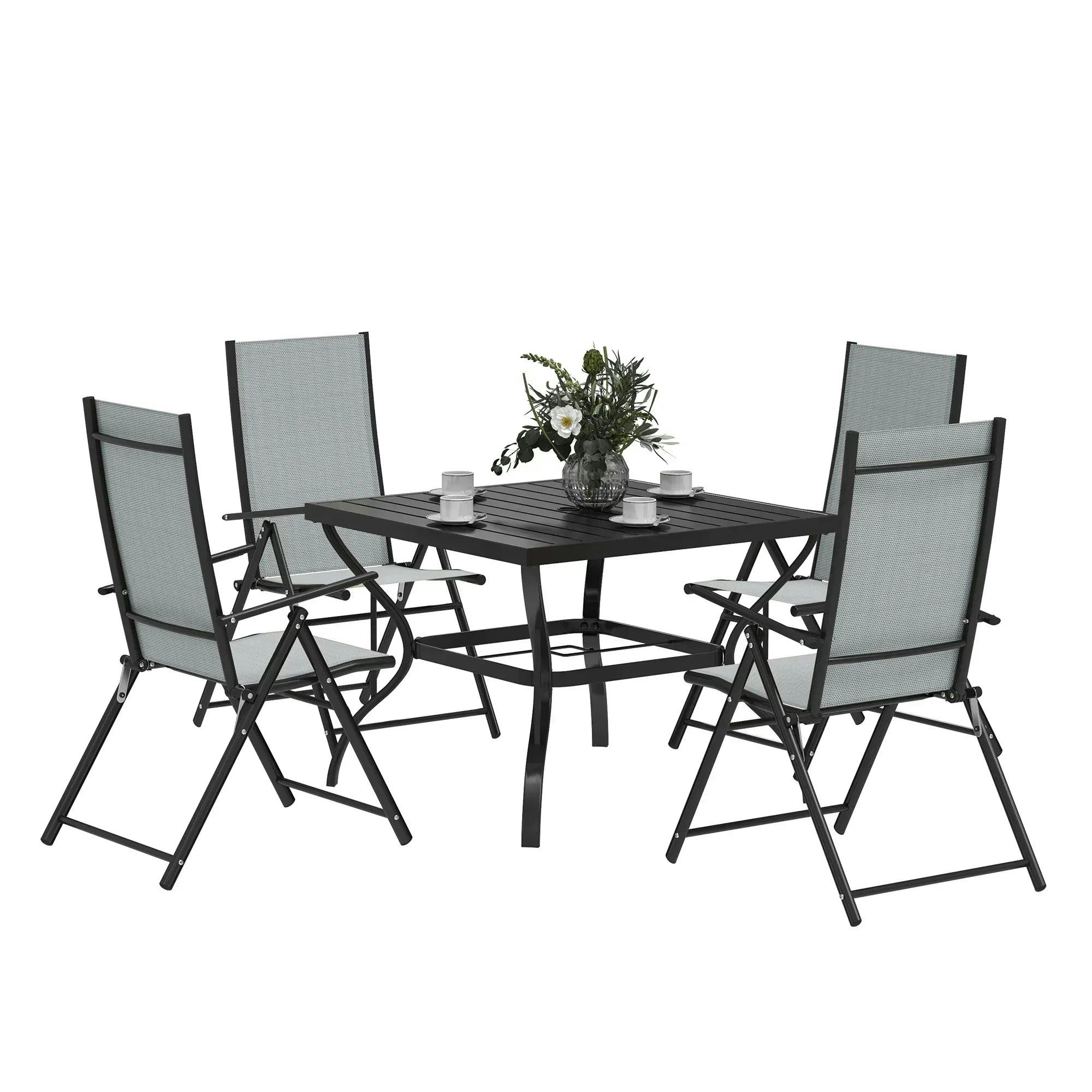 Outsunny Unisex Grey Pcs Garden Dining Set, Folding Chairs & Metal Top Table, Size 5 - Image 6