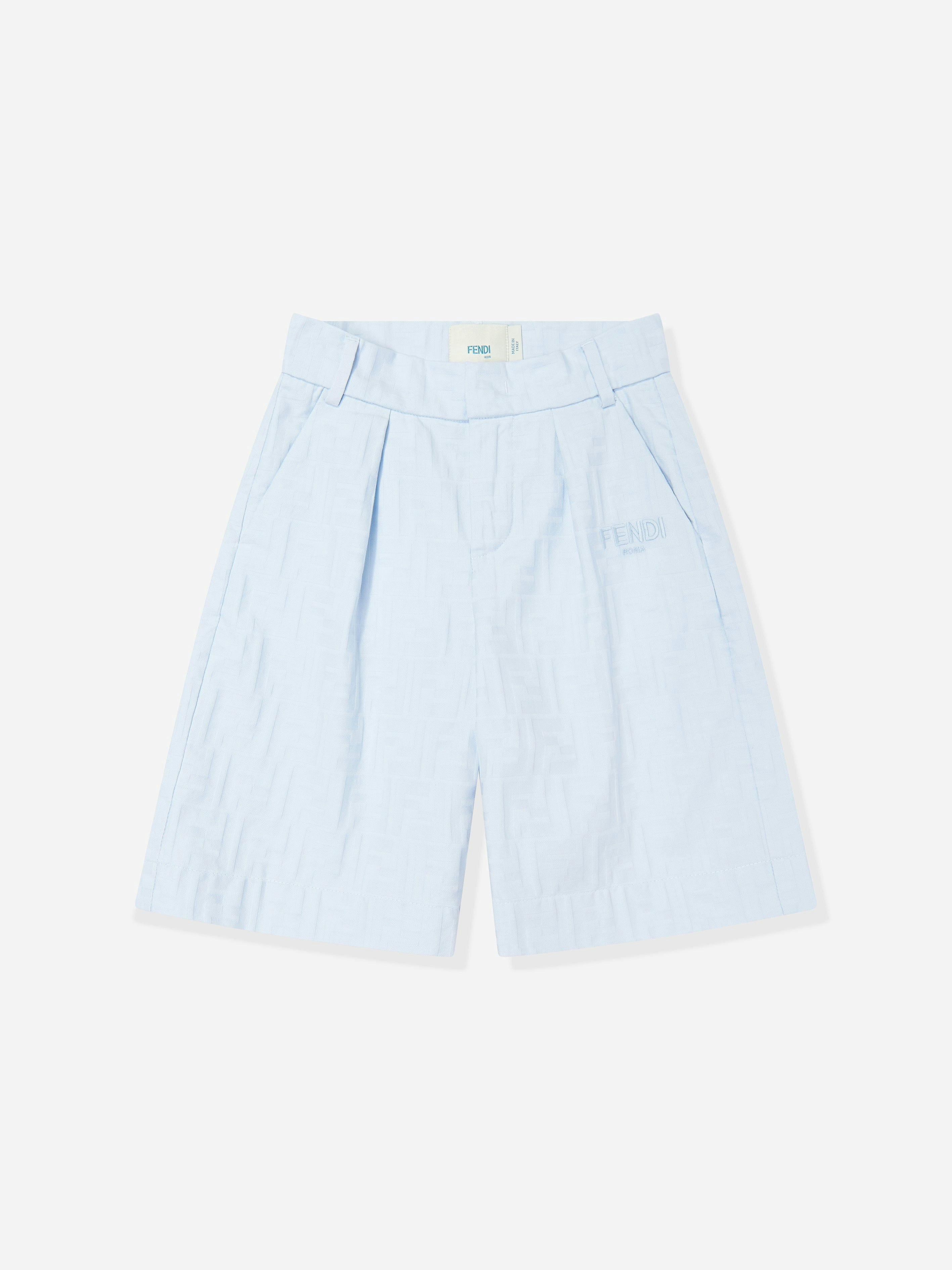 Fendi Kids Boys Blue Fendi Ff Jacquard Shorts In - 4 Yrs